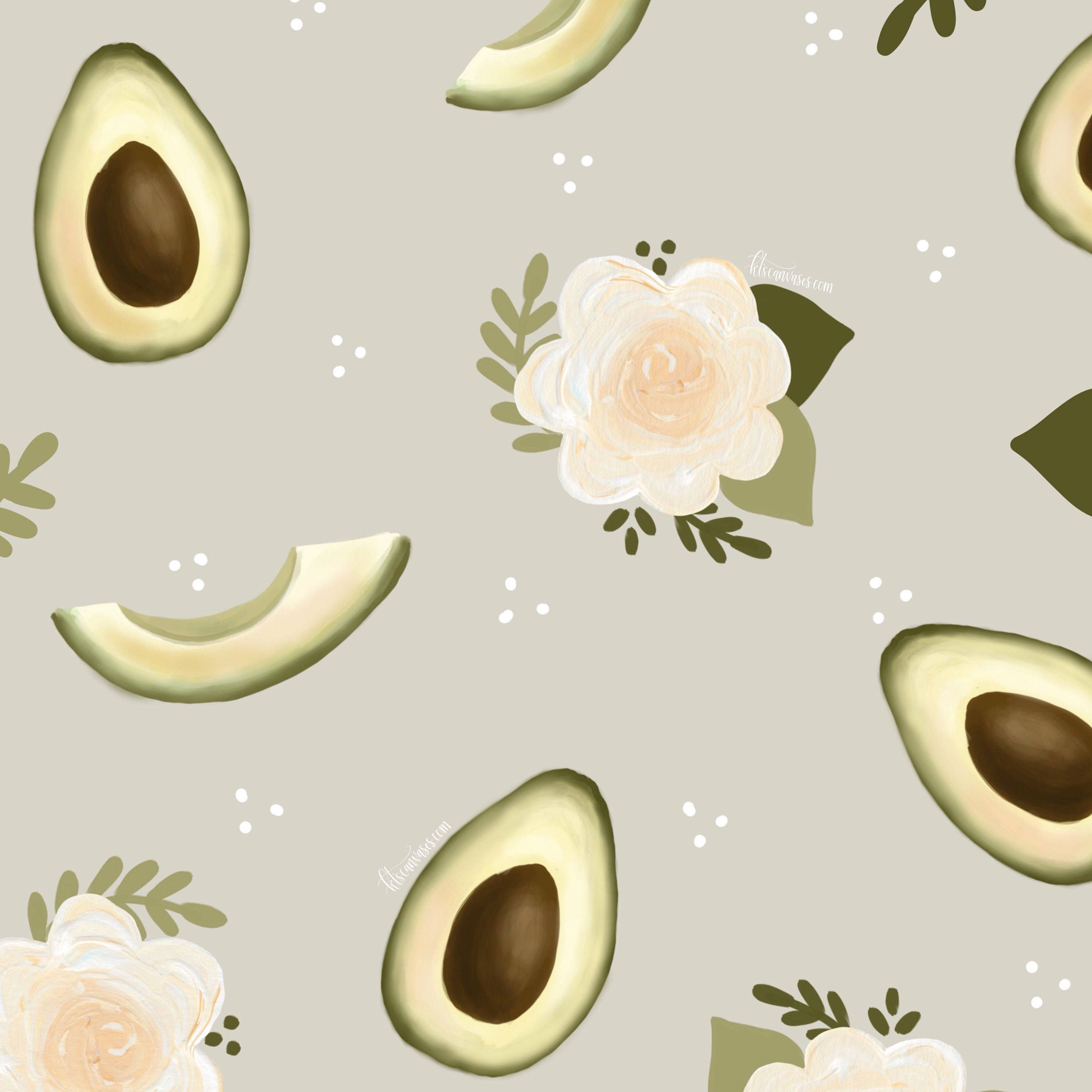 Avocado and flowers pattern on a gray background - Avocado