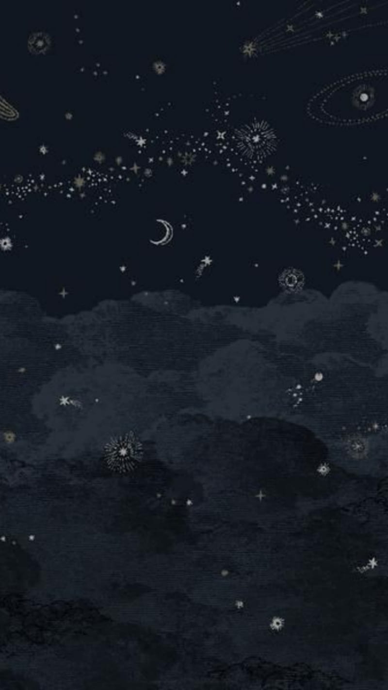 A night sky with stars and clouds - Dark, night, HD, black phone