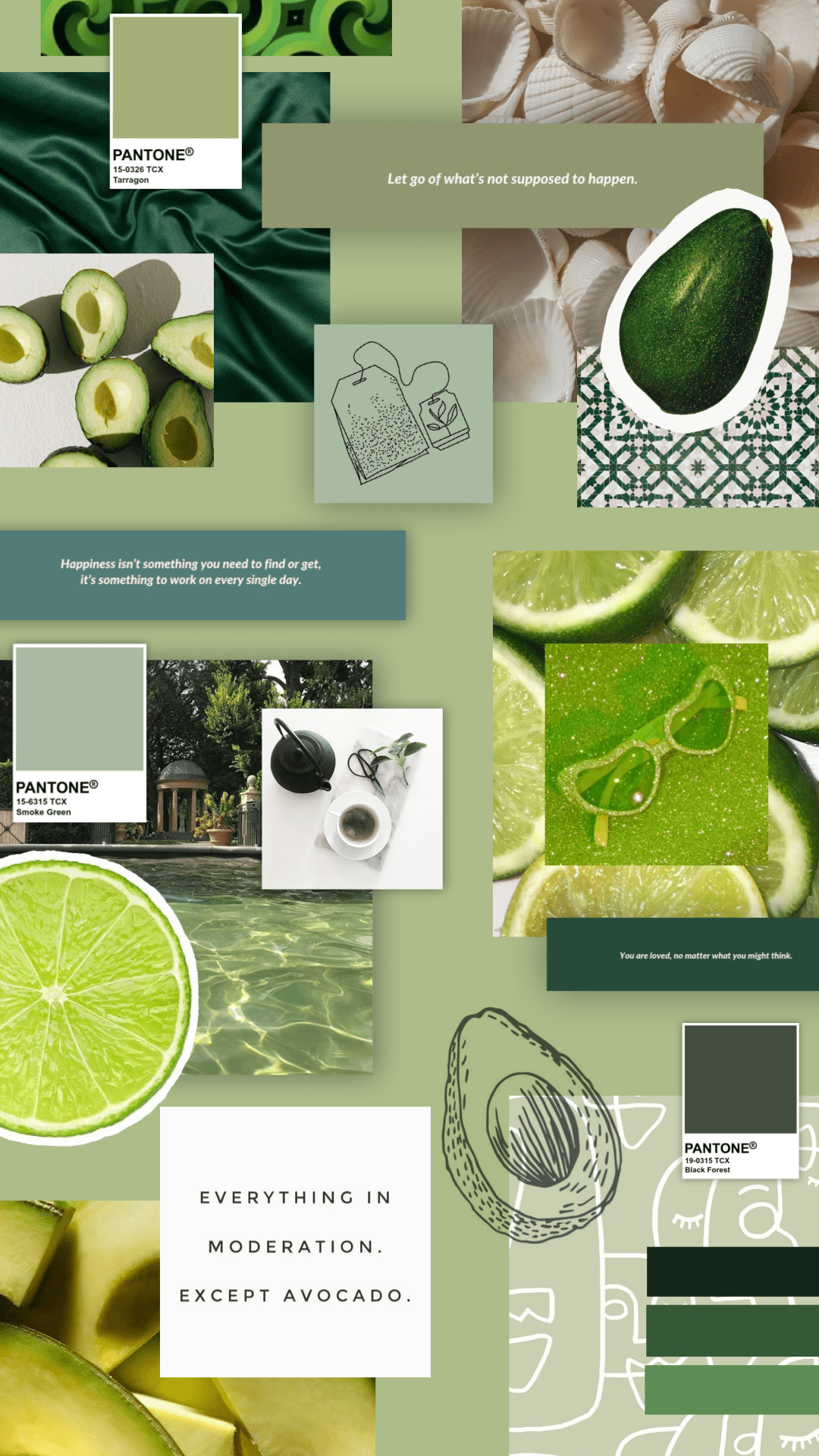 A green and white poster with pictures of avocados - Avocado