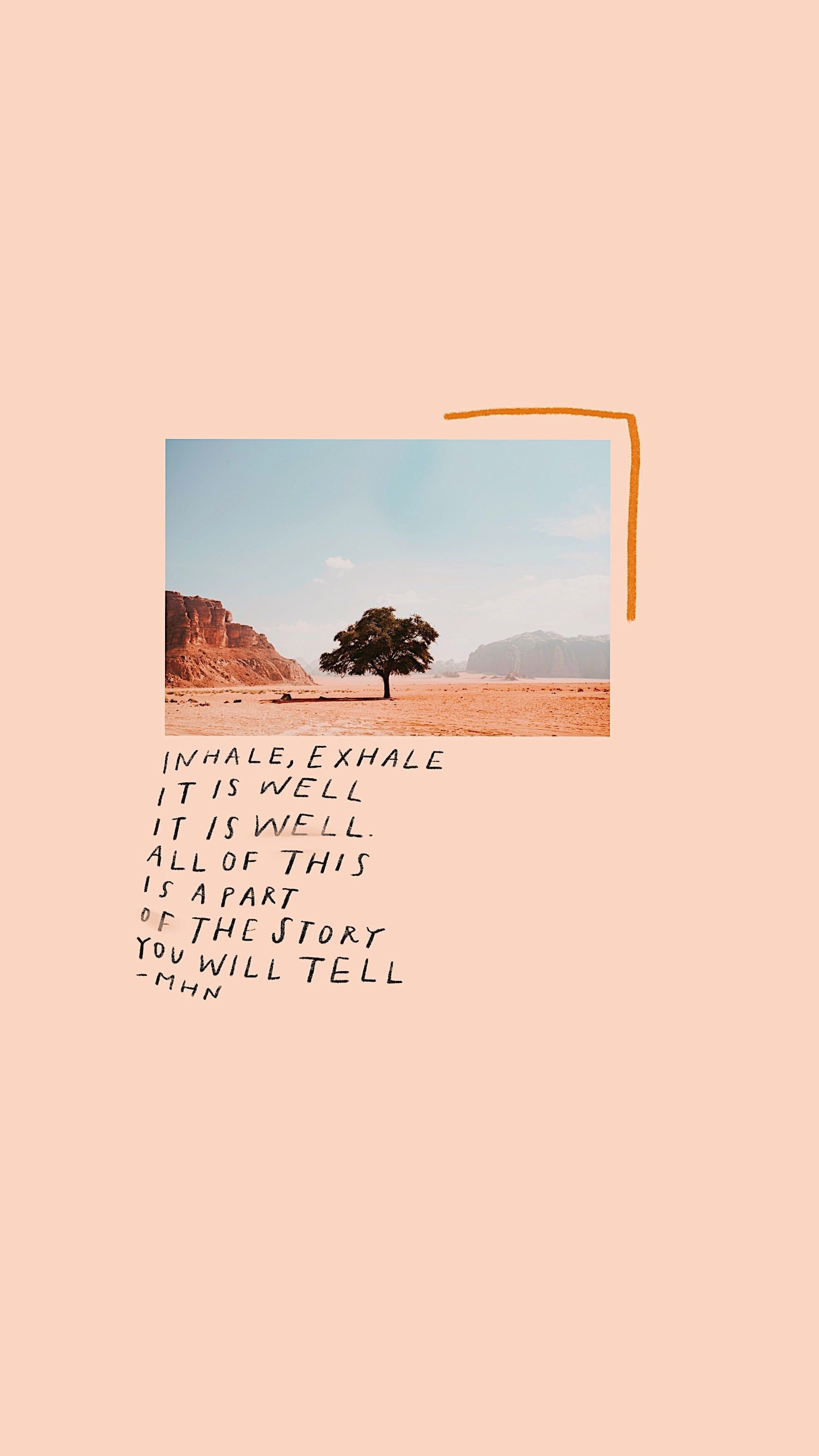 IPhone wallpaper with a quote about staying positive and a photo of a tree in a desert. - Avocado