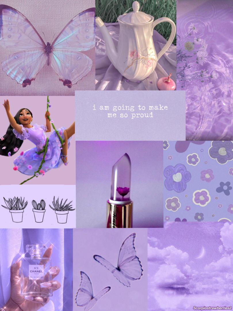 A collage of pictures that are purple - Encanto