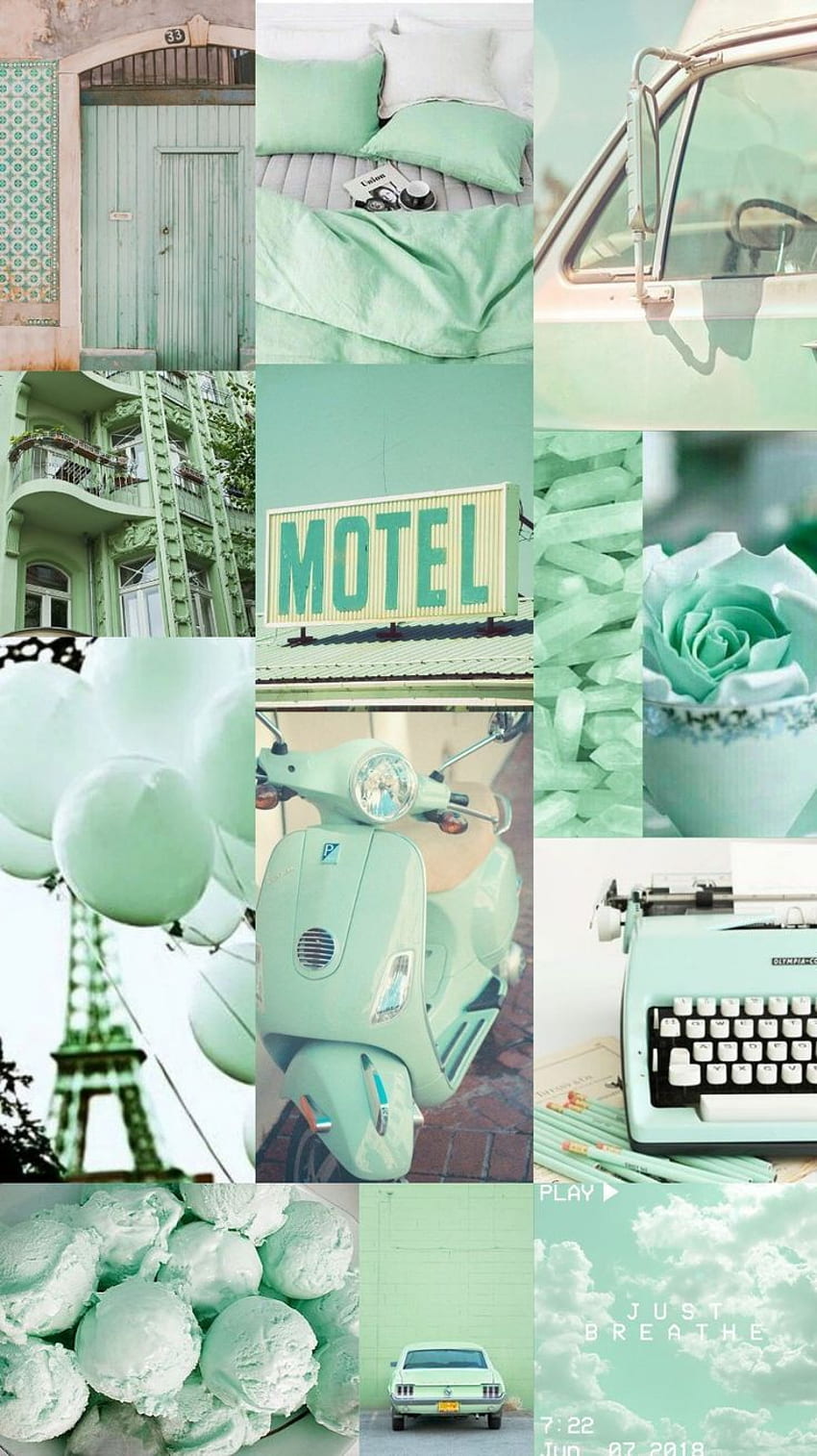 Background collage aesthetic music color mint, Paris Aesthetic HD phone wallpaper