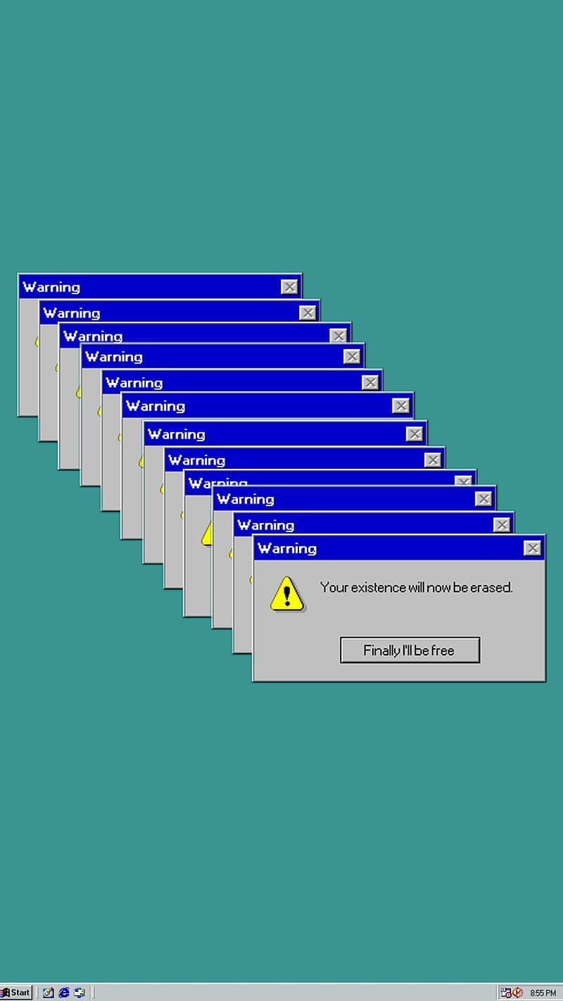 Windows 95 pop-up notifications for the joke 