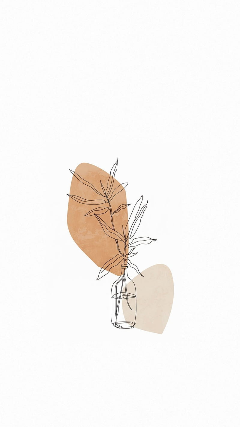 Minimalist iPhone wallpaper of a plant in a vase - Minimalist, minimalist beige, illustration