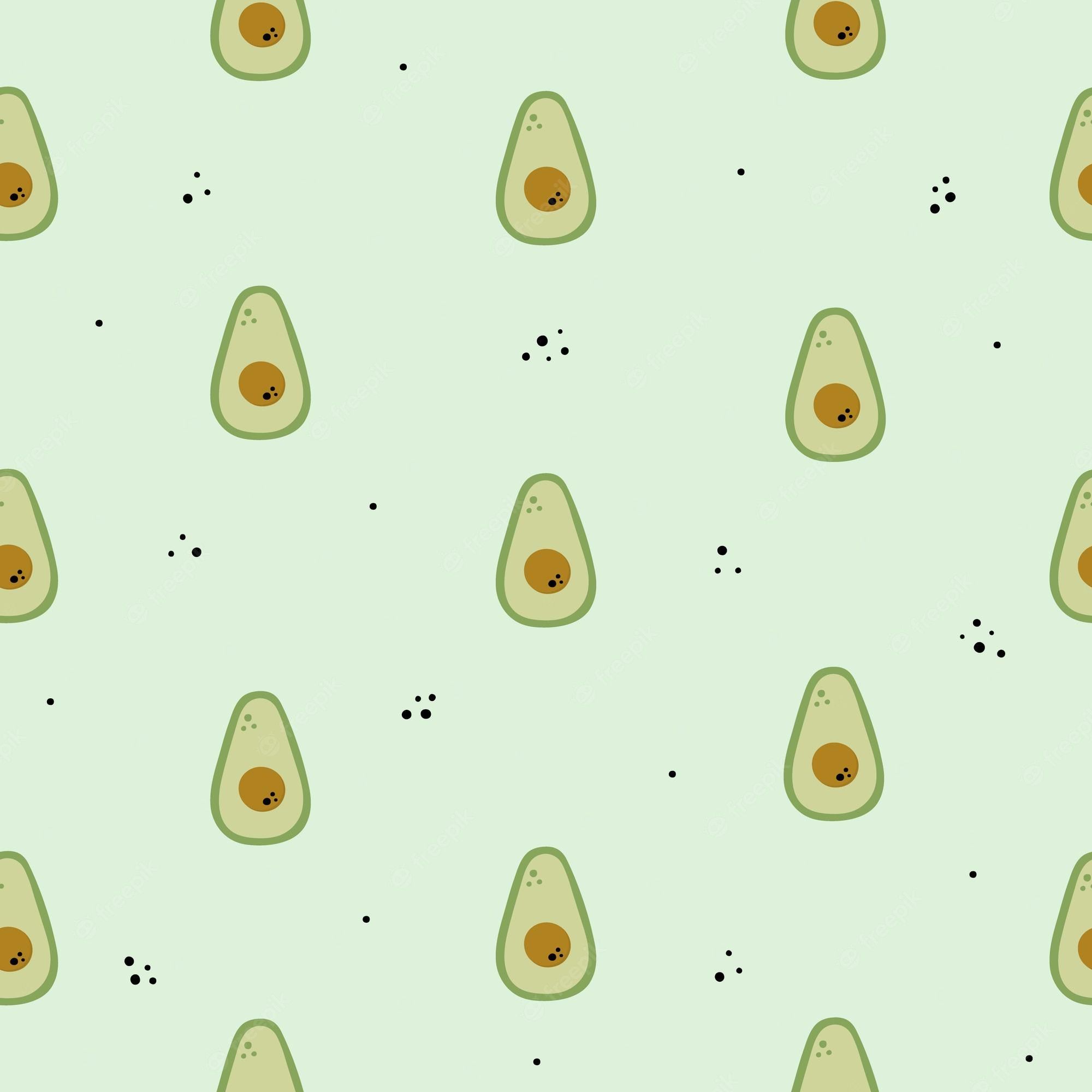 Premium Vector. Pattern with avocado fruits and abstract elements doodle illustration on green background