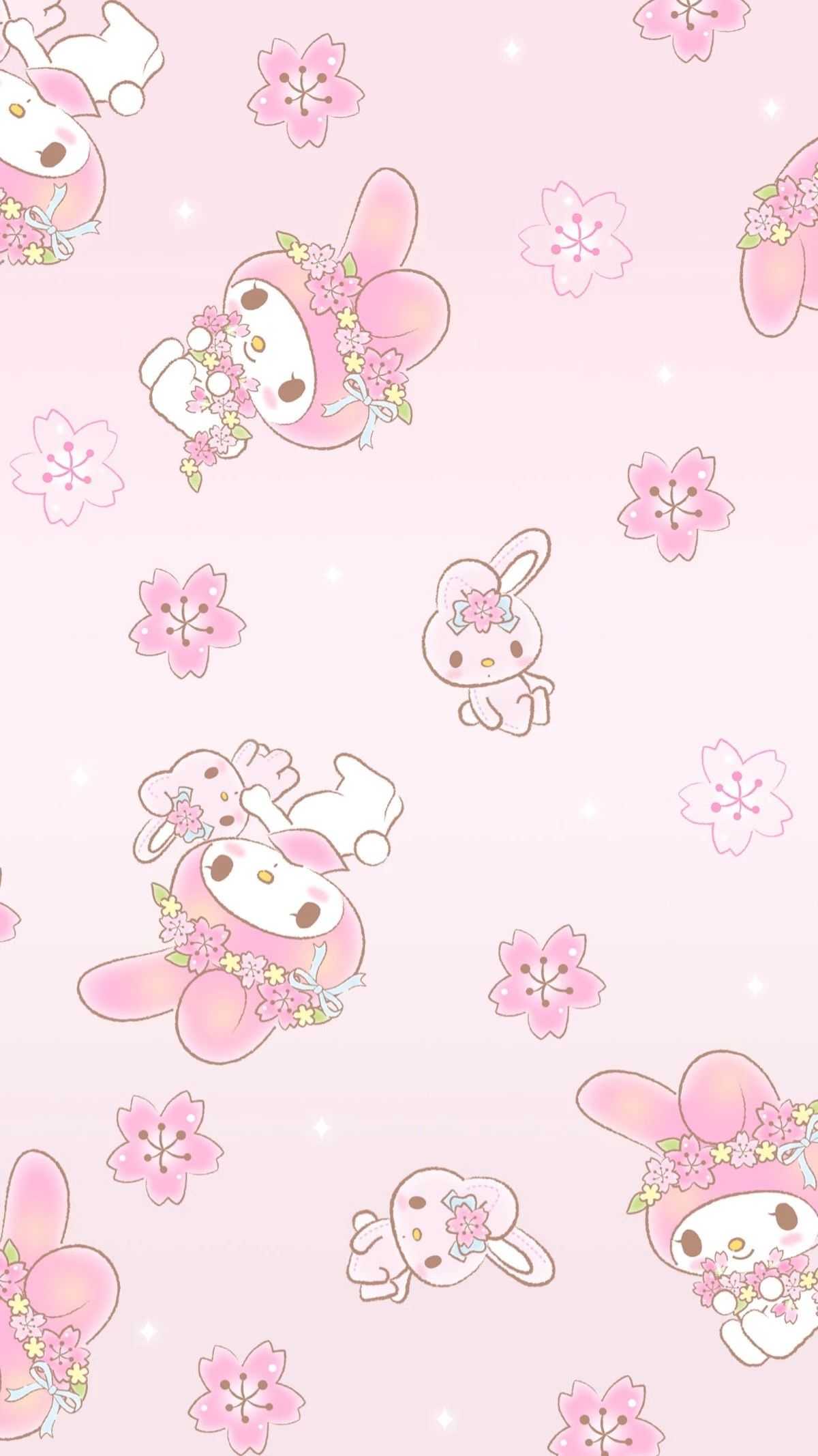 A cute hello kitty pattern with flowers and bunnies - Sanrio