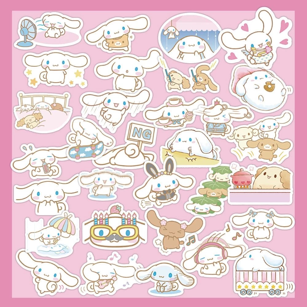 A sticker sheet with various illustrations of Cinnamoroll - Sanrio