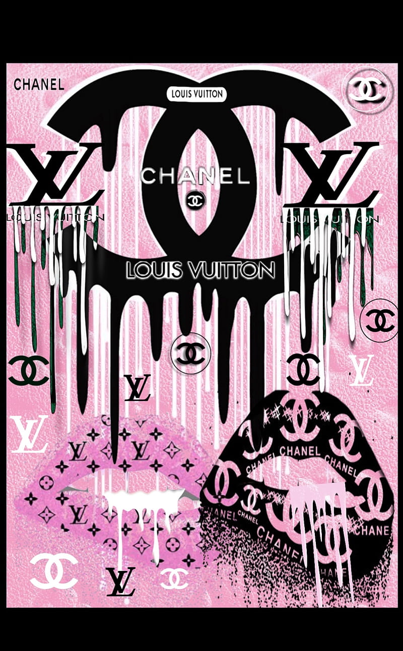 Lux life, black, chanel, cool, dripping, lips, louis vuitton, pink, popular, HD phone wallpaper