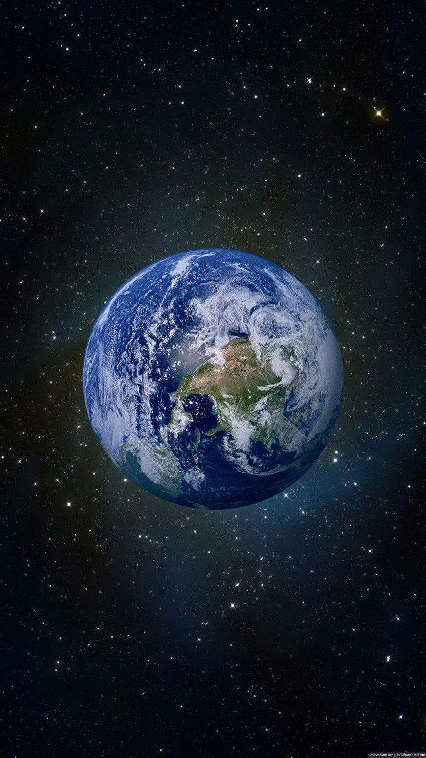 The earth is shown in space with stars and galaxies - Earth