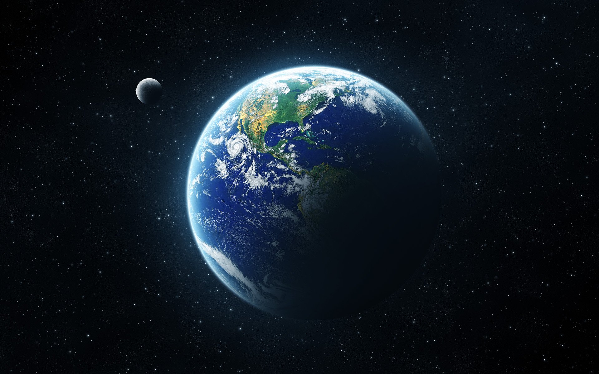 A planet with the moon in space - Earth