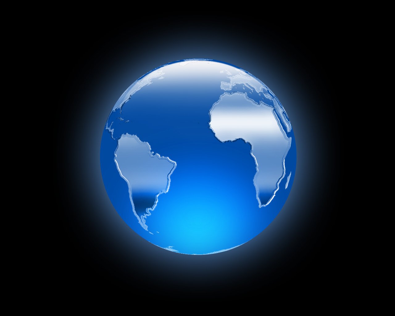 Blue metallic globe of the world on a black background - Earth