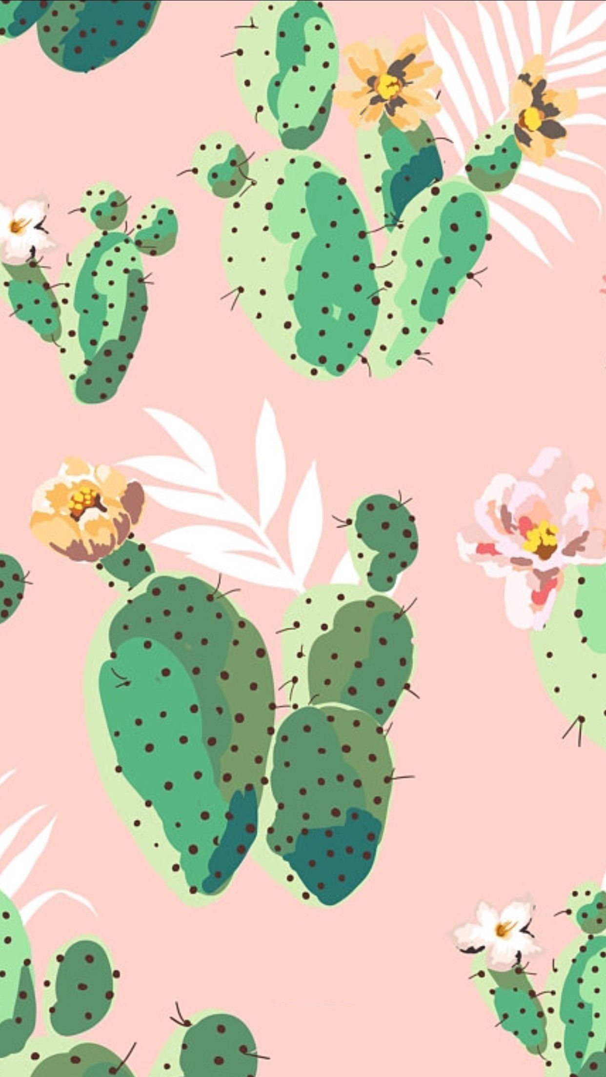 A pattern of cactus flowers and leaves - Cactus
