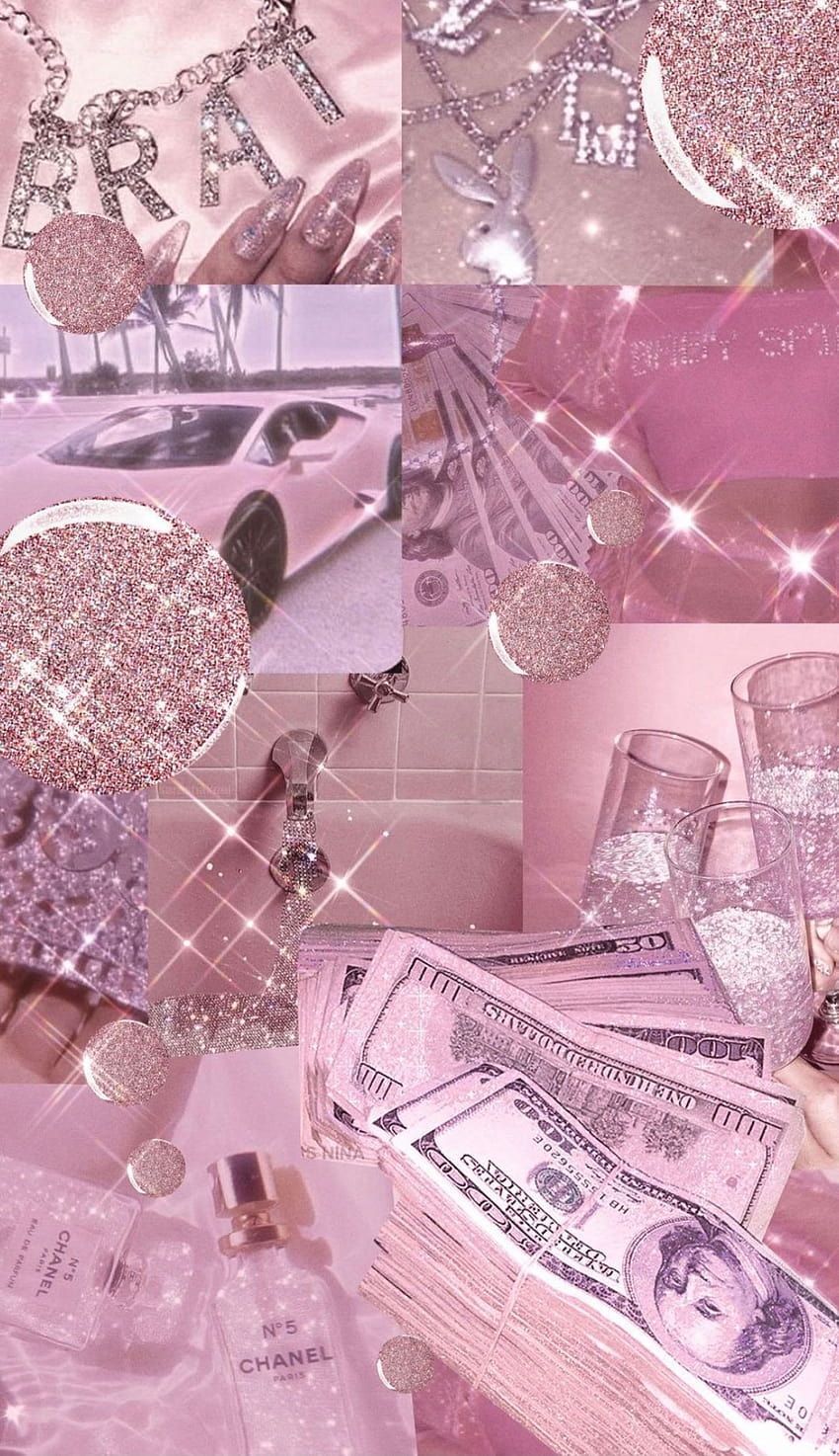 A collage of pictures with pink backgrounds - Money