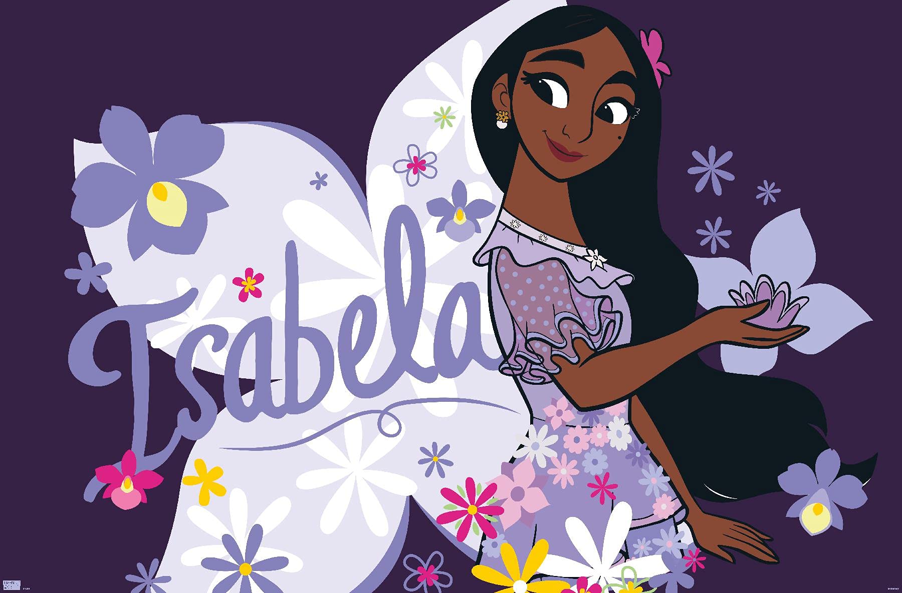 A cartoon character with flowers and the word tasabella - Encanto