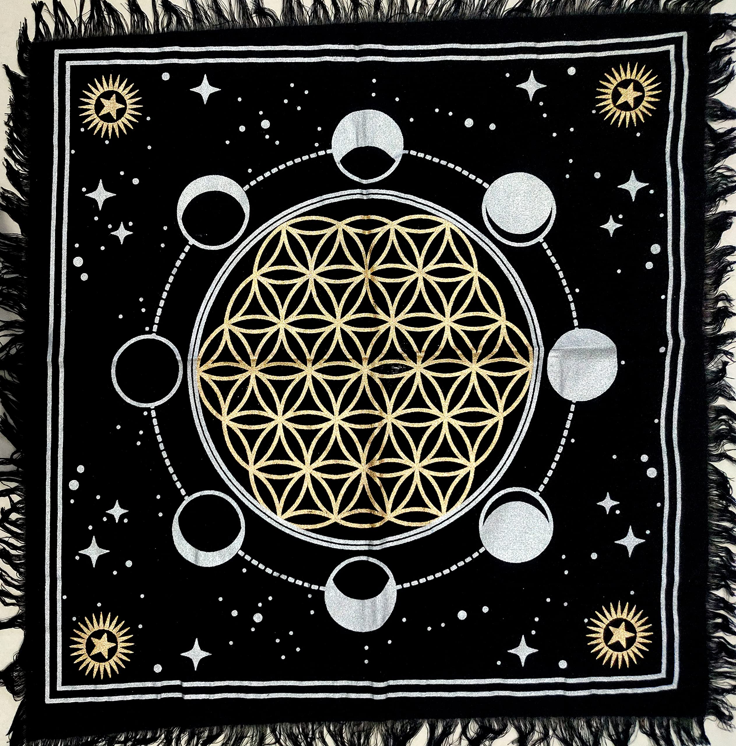 Altar Cloth Phases of Moon Sun, Star Witchcraft Alter Spread Top Cloth Wicca Square Spiritual Tarot Cards Divination Tablecloth Astrology Sacred cloth Room Home Wall Decor 18 by 18 (Moon Phases)