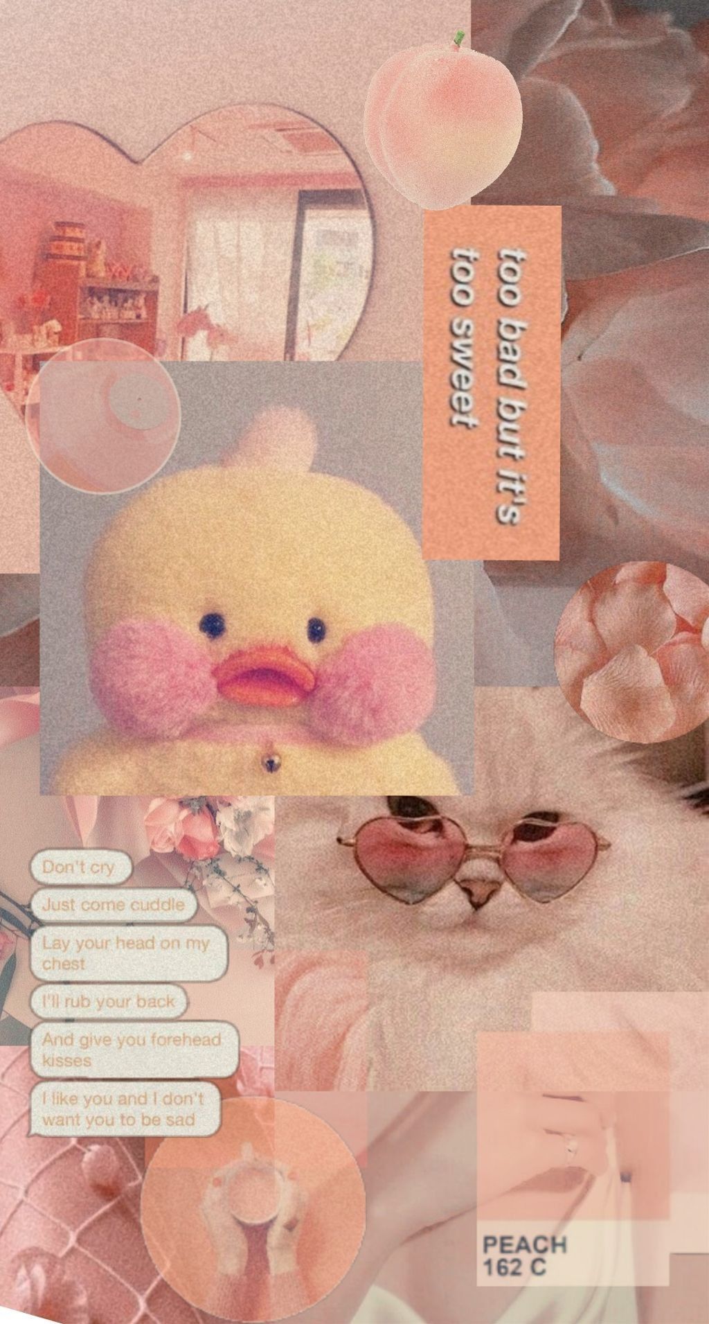 A collage of a pink duck, sunglasses, and peach emojis. - Duck