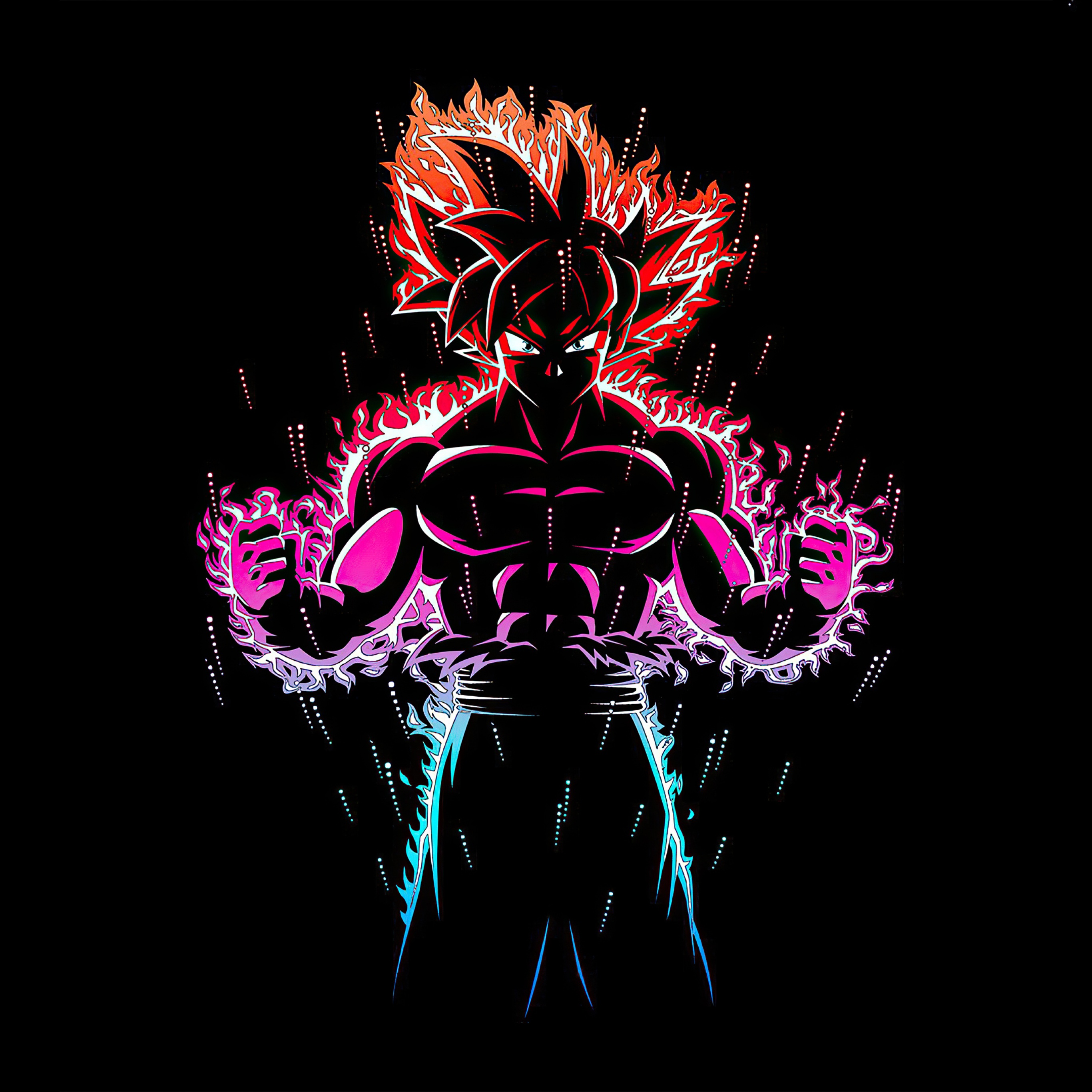 A black and pink superhero with flames - Goku