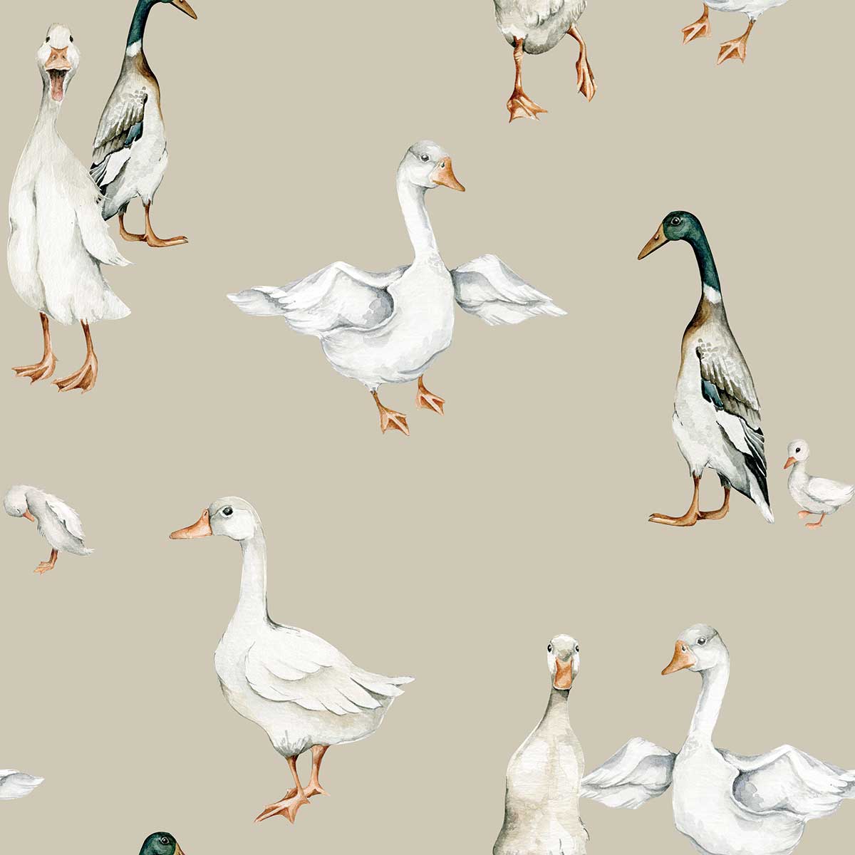 A pattern of ducks on beige background - Duck