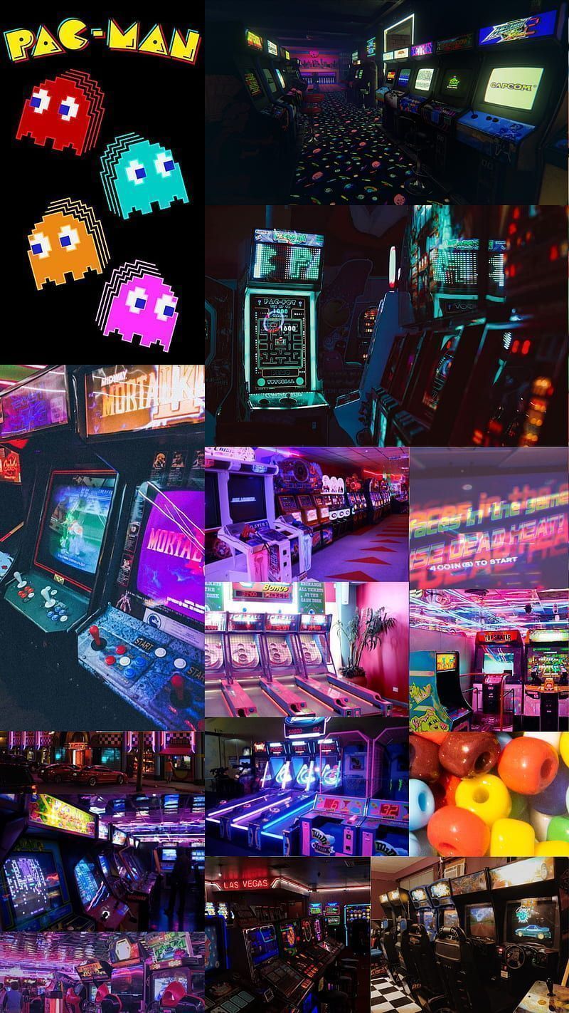 A collage of pictures showing different arcade games - Gaming, arcade