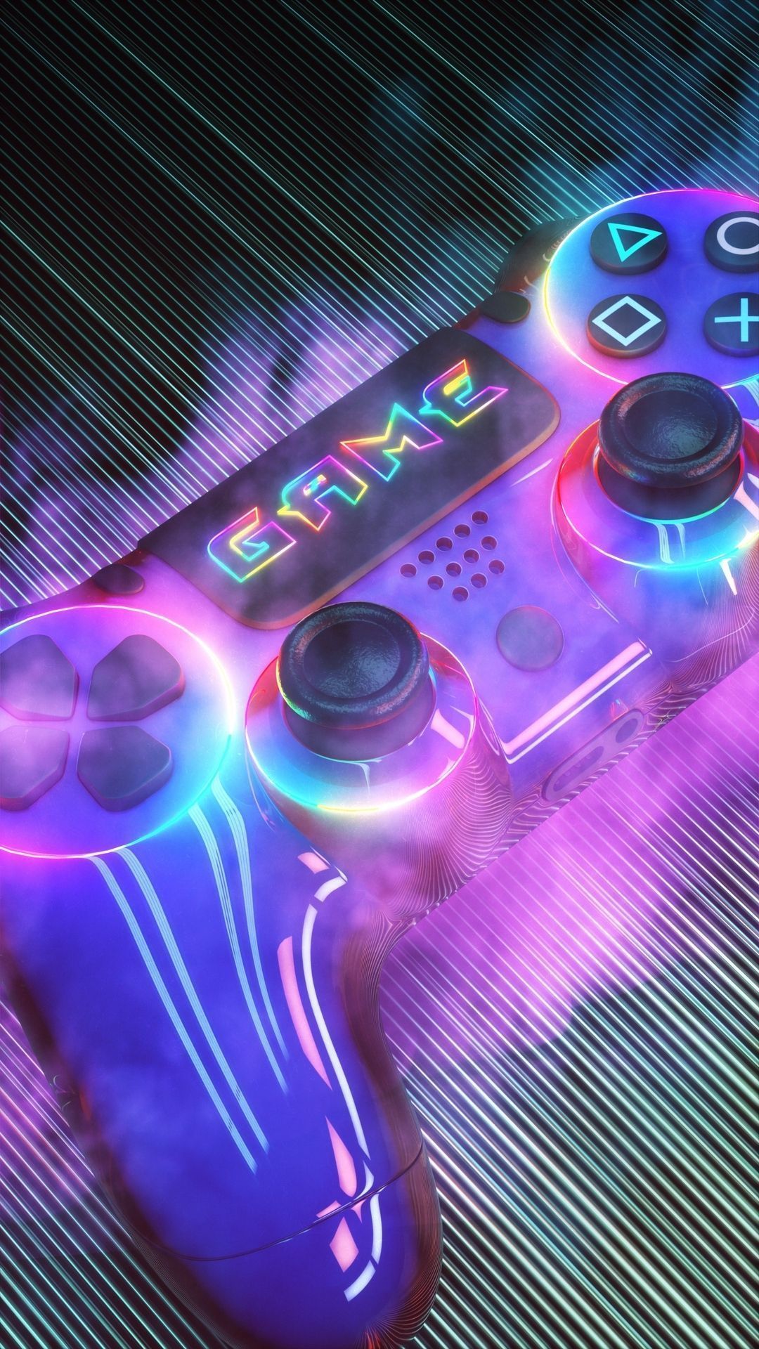 A neon controller with smoke coming out of it - Gaming