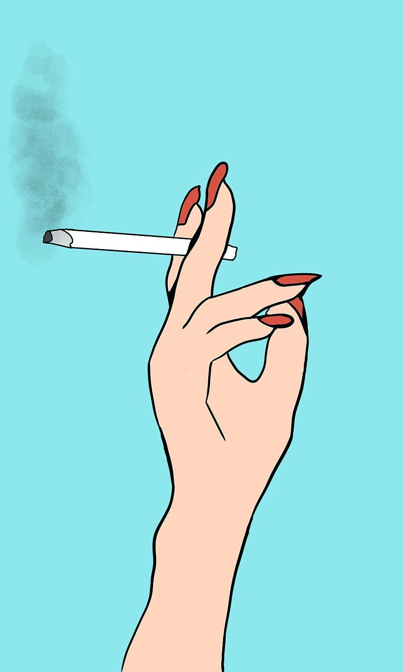 A woman holding up her hand with smoke coming out of it - Smoke, nails