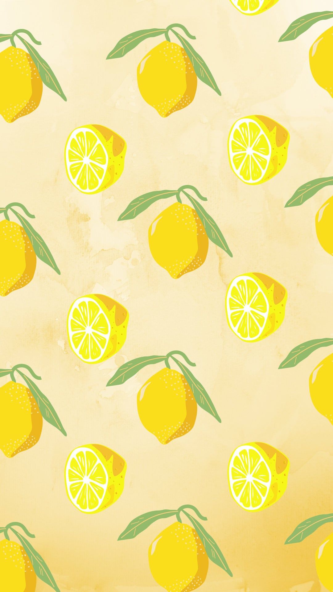A wallpaper of lemons with leaves on a yellow background - Lemon
