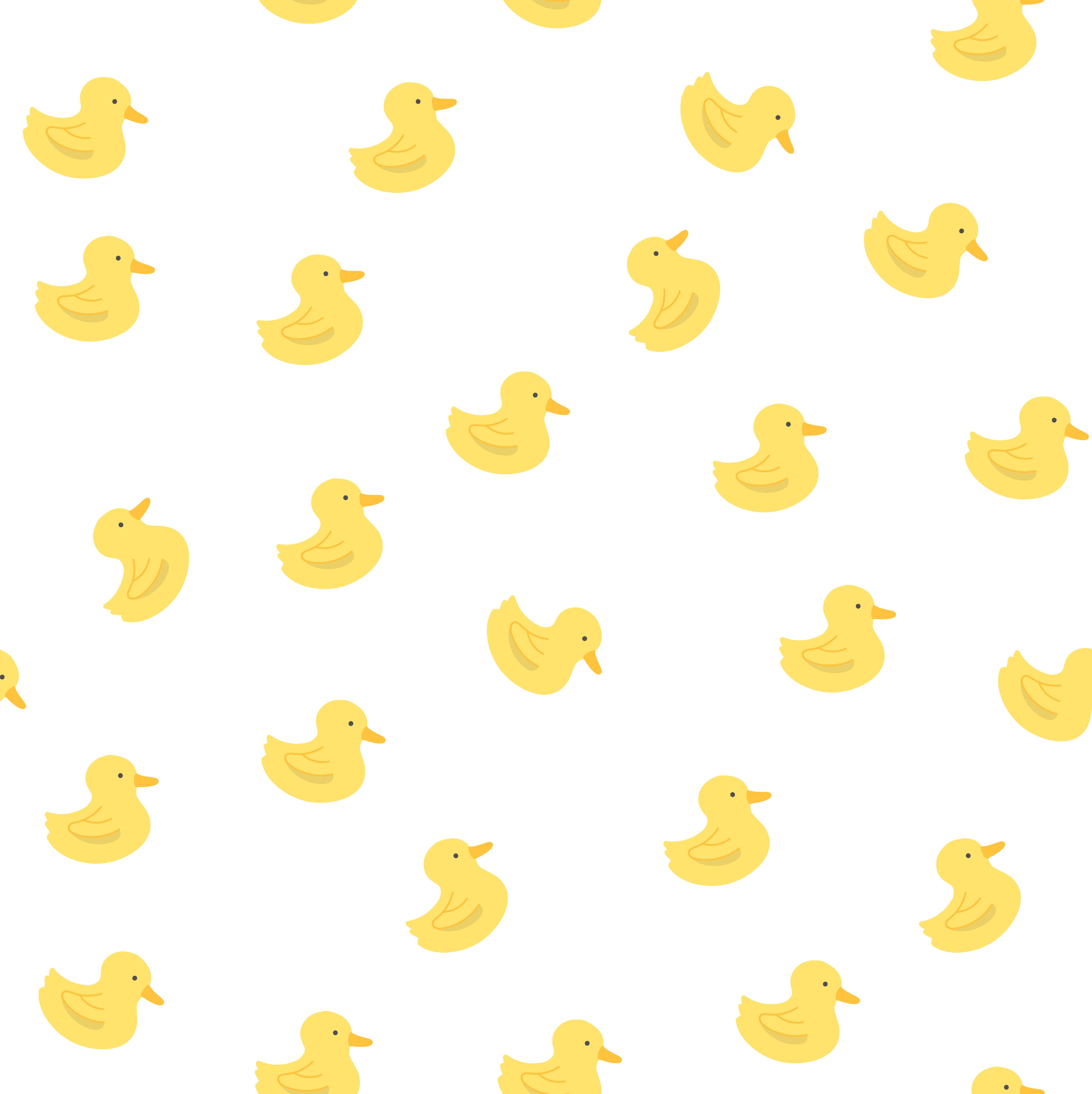 A pattern of yellow rubber ducks on a white background - Duck