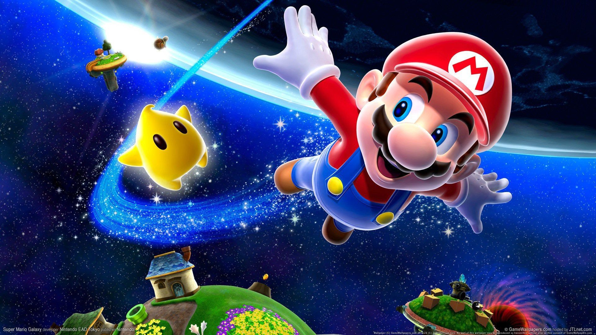 A wallpaper of mario flying in space - Gaming