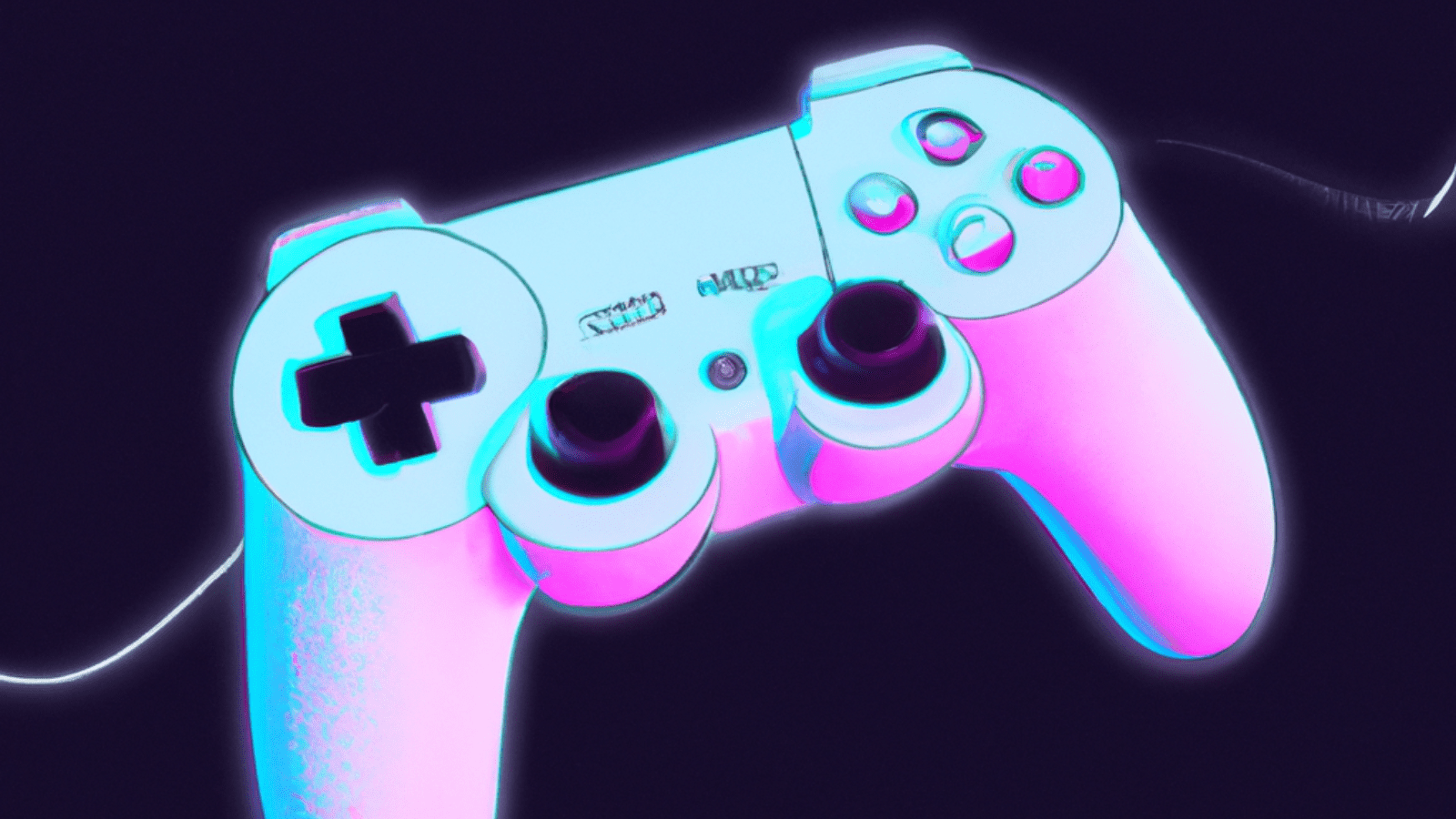 A pink and blue photo of a video game controller - Gaming