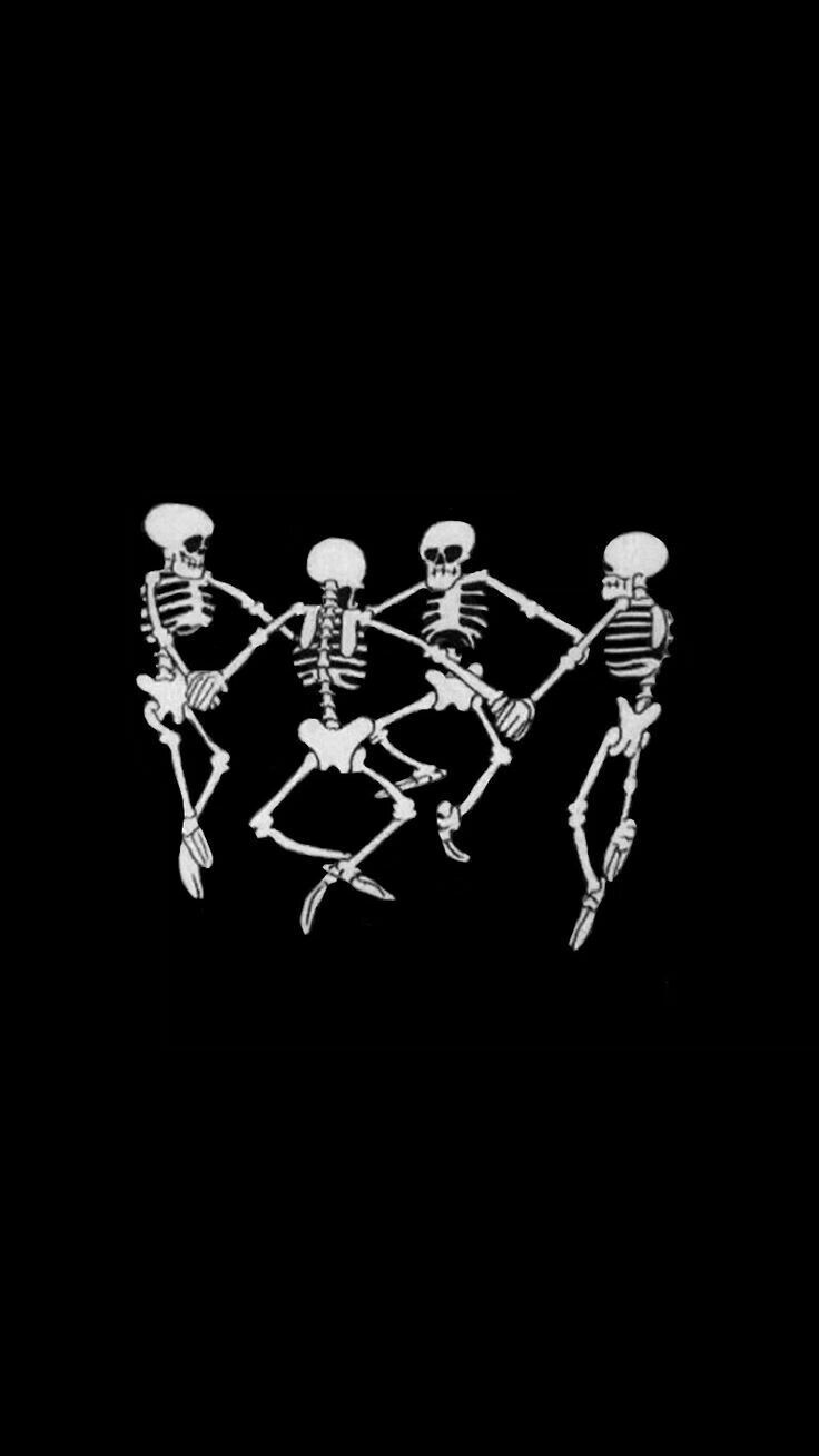 Four skeletons dancing in a line - Spooky