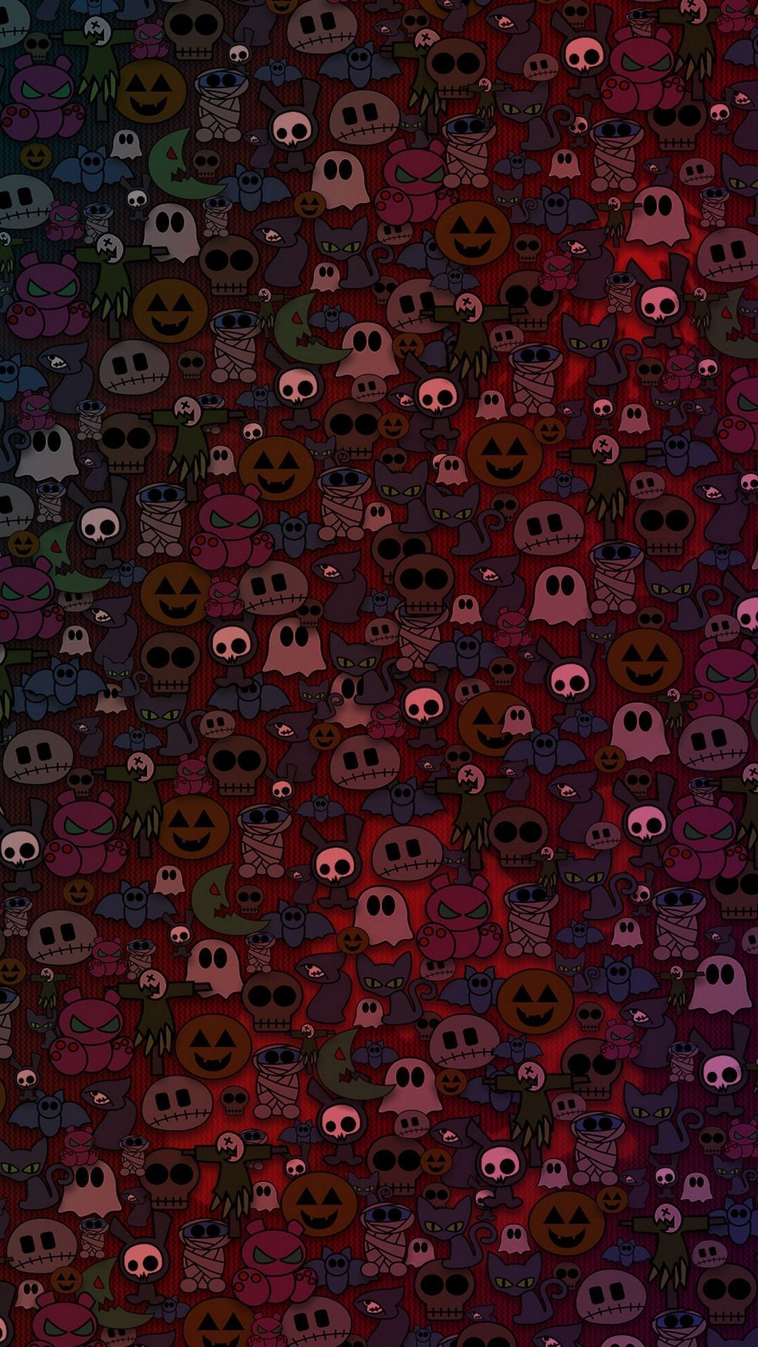 A pattern of many different colored pumpkins - Spooky