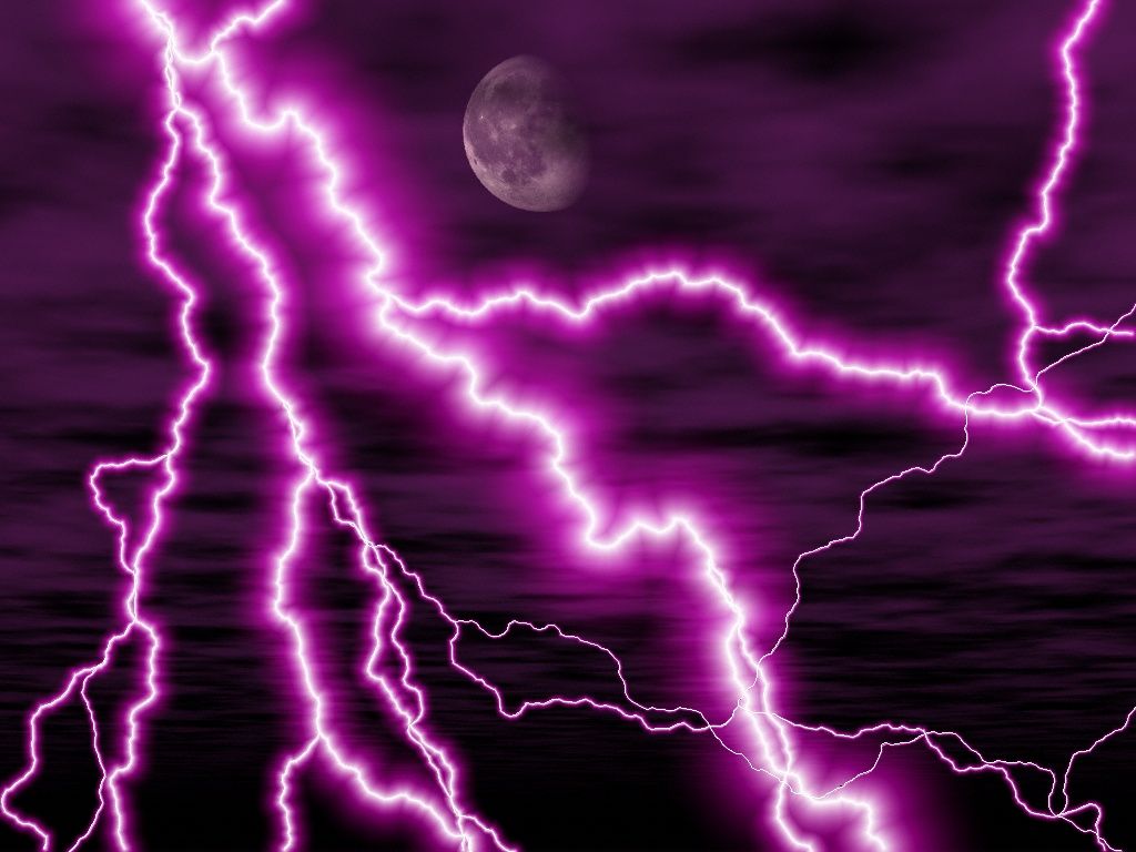 A purple lightning storm with the moon in it - Lightning