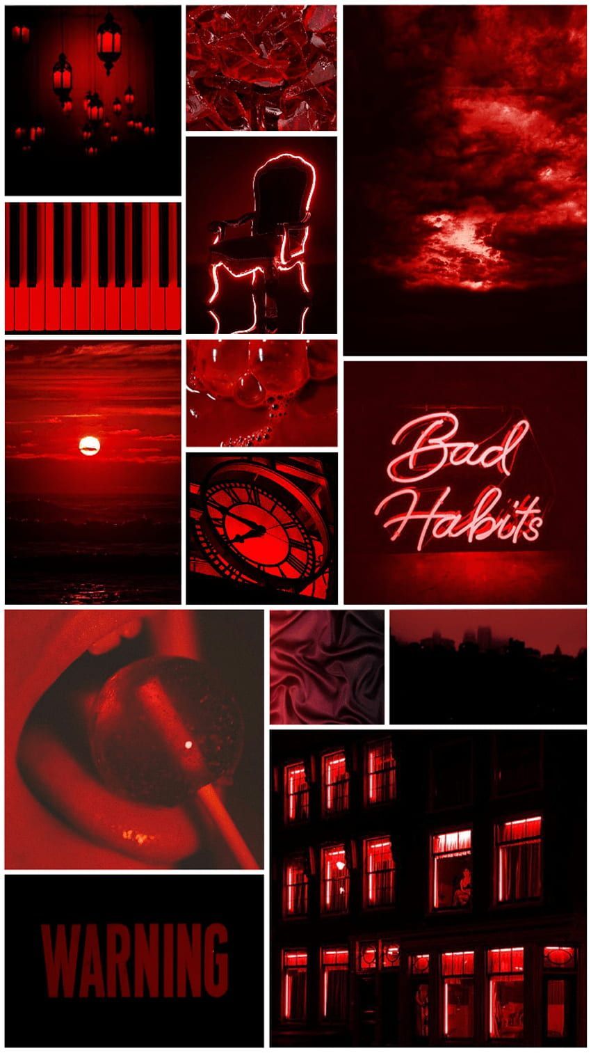 A collage of pictures with red and black - Neon red, vampire, red, dark red