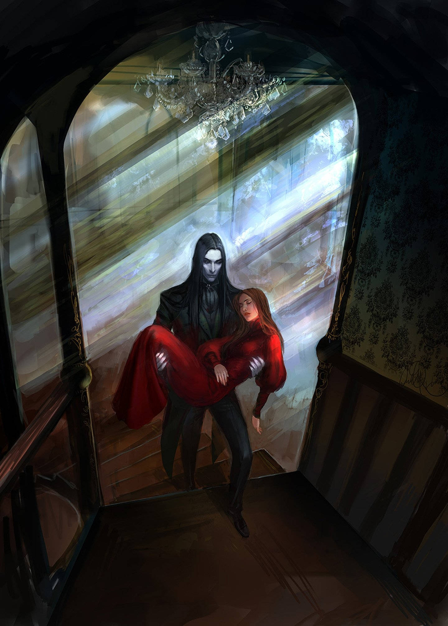 A painting of two people in the dark - Vampire