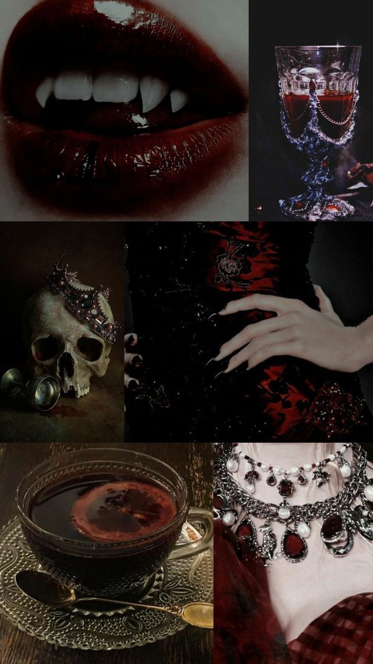 A collage of pictures with blood and skulls - Vampire