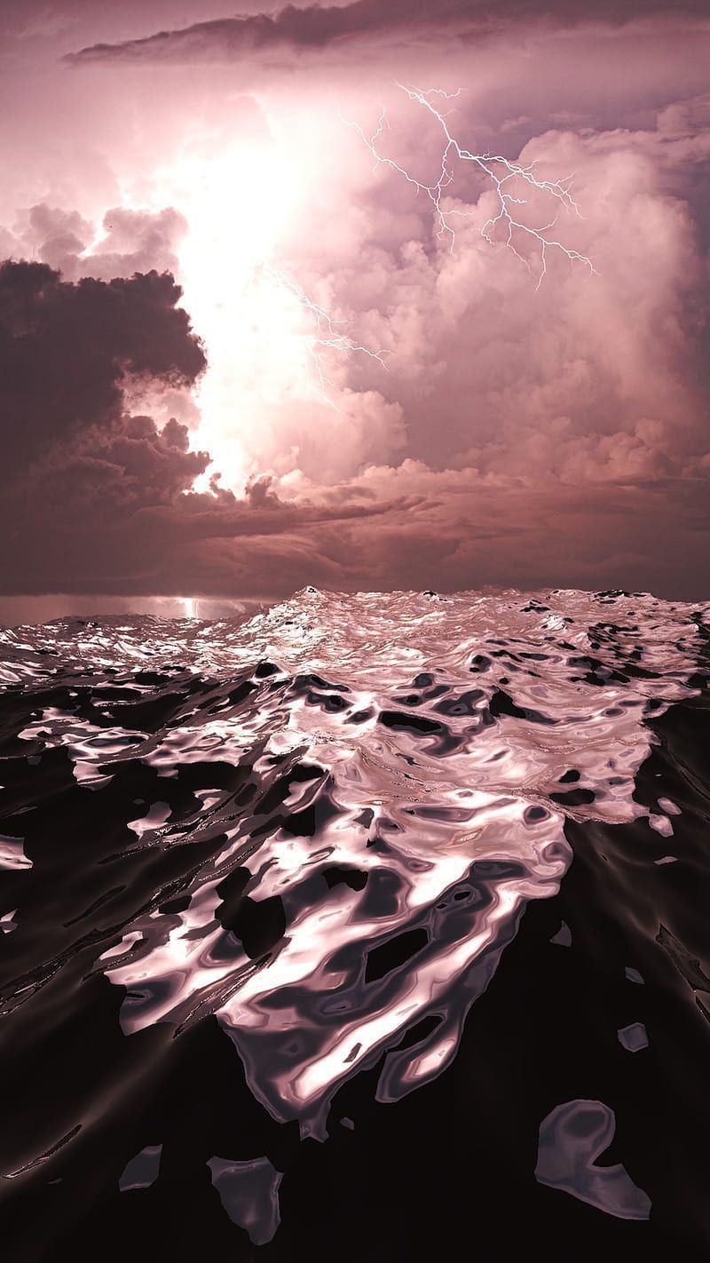 A stormy sea with a lightning bolt - Lightning, storm