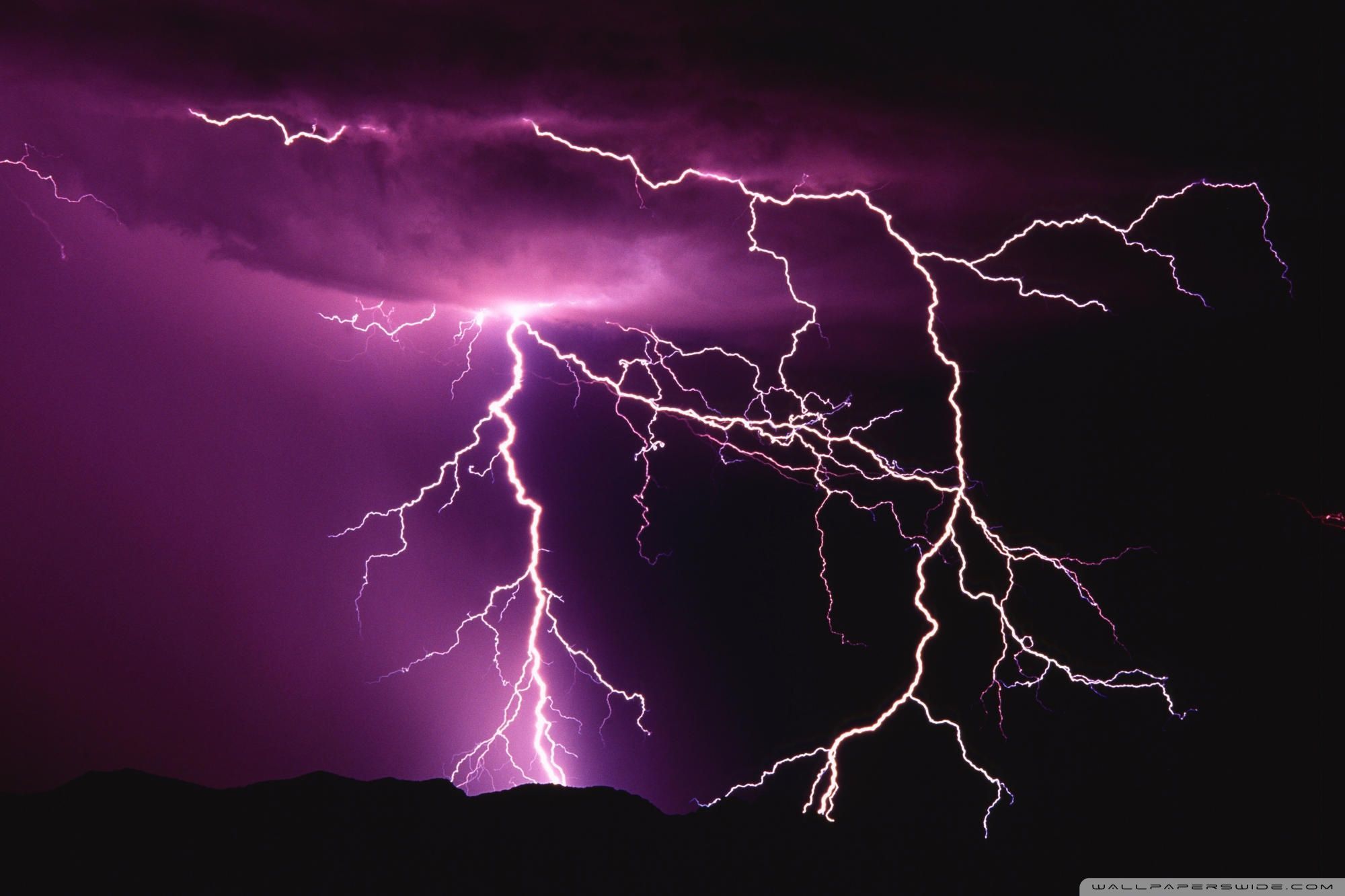 A purple lightning storm with many bolts - Lightning