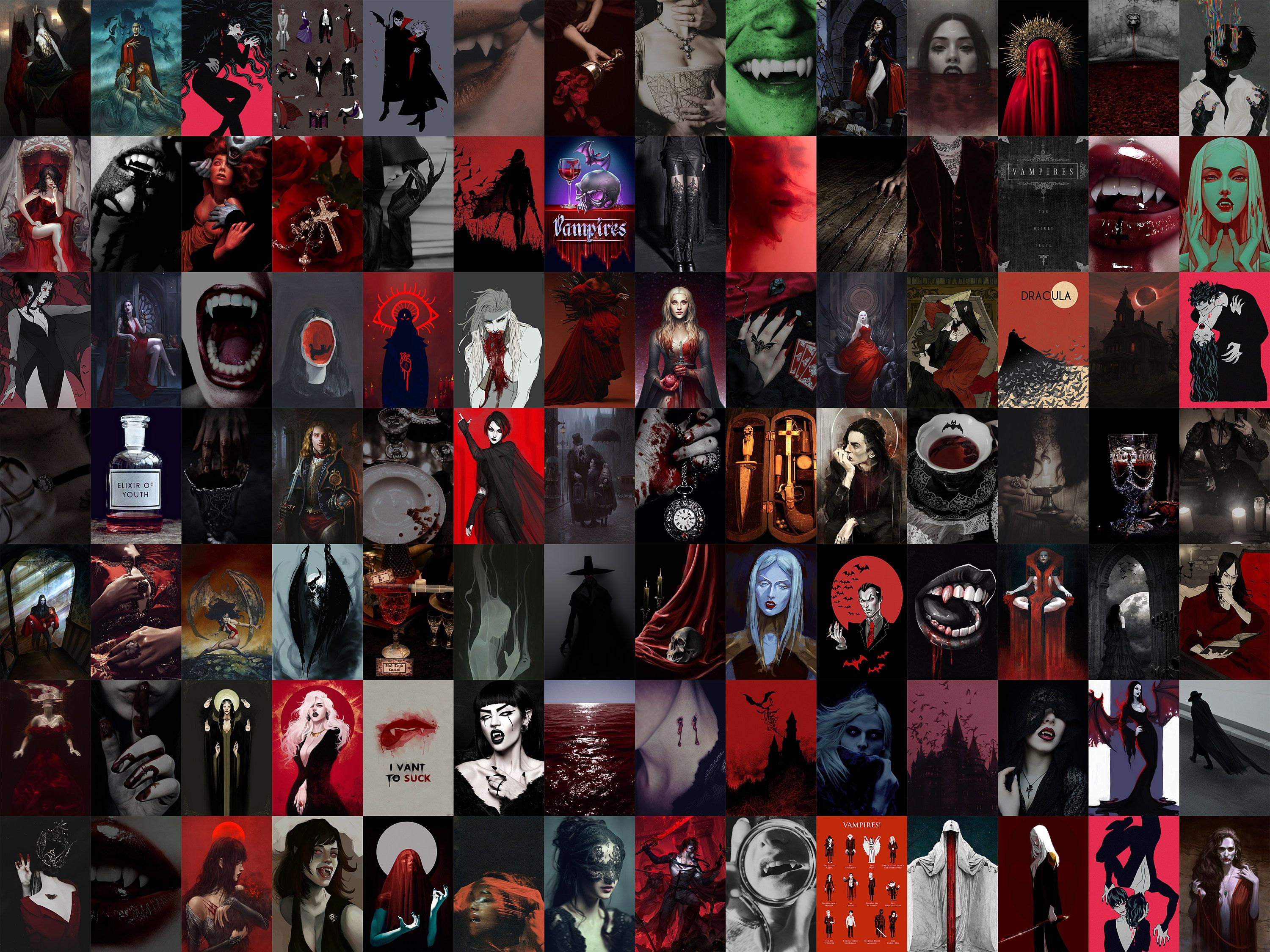 A collage of many different images that are all black and red - Vampire