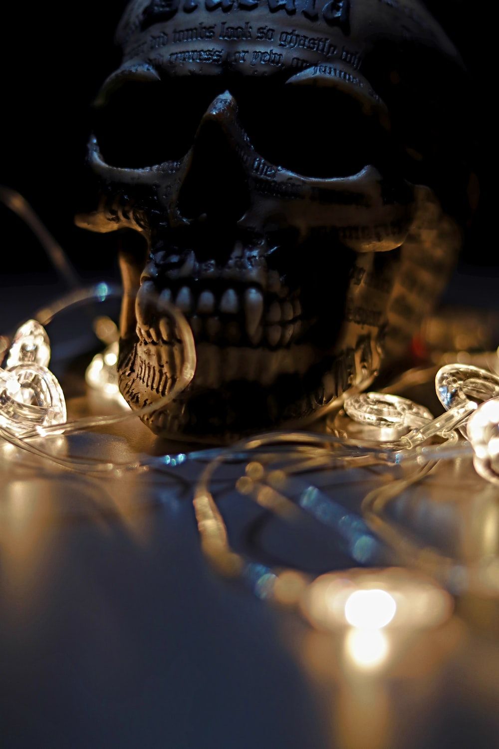 A skull is sitting on top of some lights - Vampire