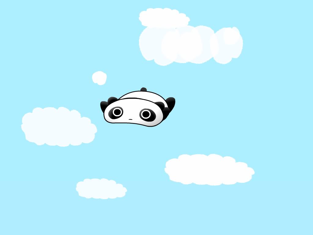 A panda bear floating in the sky with clouds - Panda