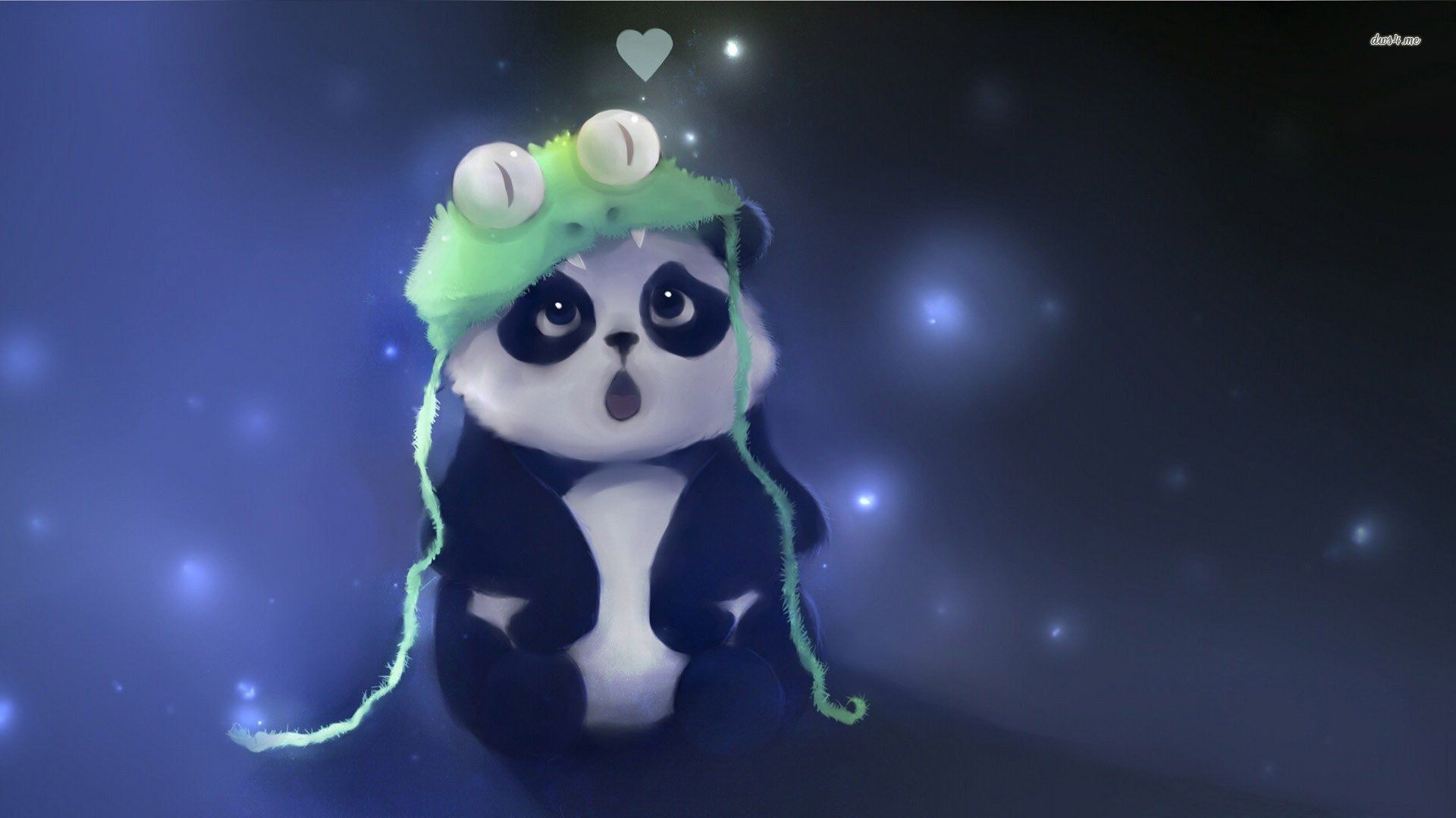 A panda bear wearing green hat and glasses - Panda