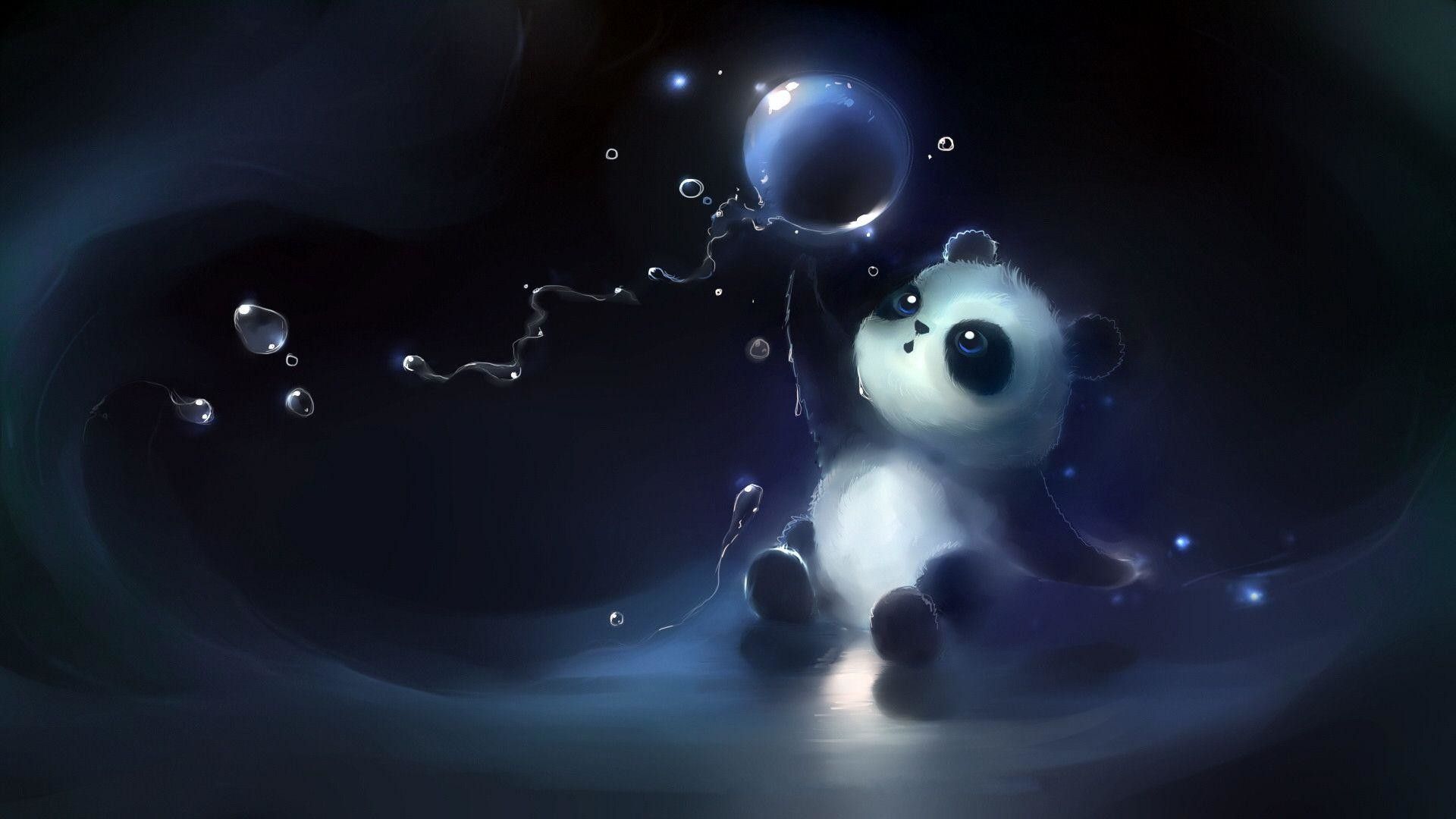 A panda bear holding an orb in the dark - Panda