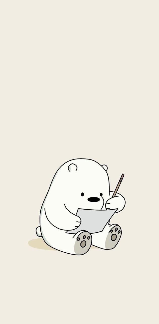 A polar bear sitting on the ground with pen and paper - Panda