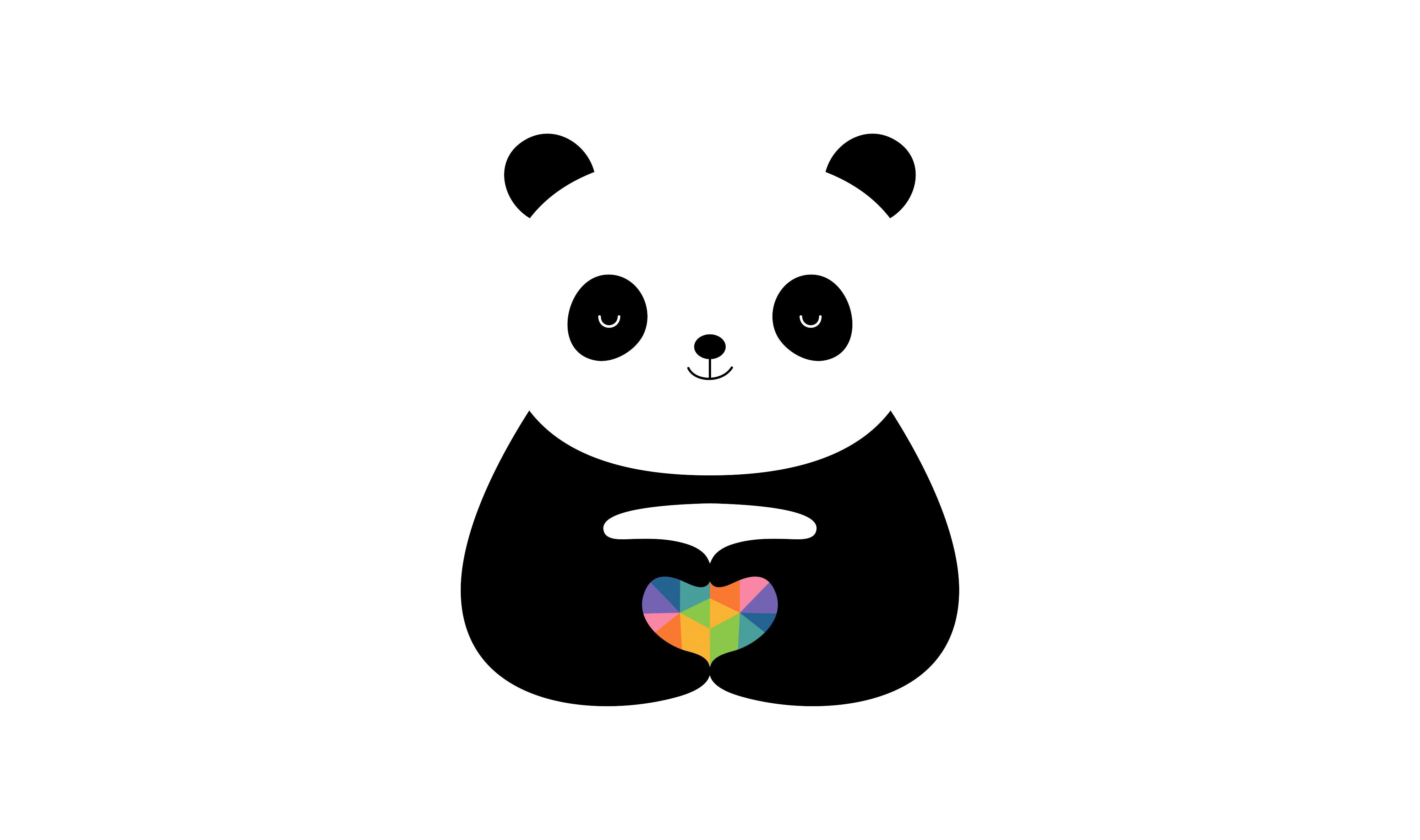 A panda bear holding a rainbow heart - Panda