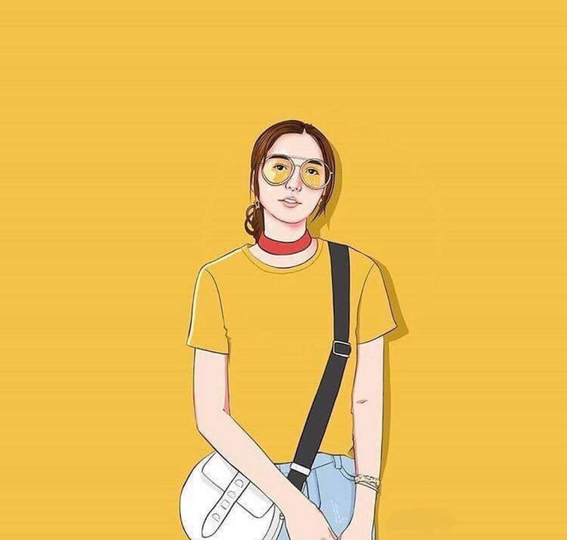 Download Mustard Yellow Aesthetic Girl Art Wallpaper