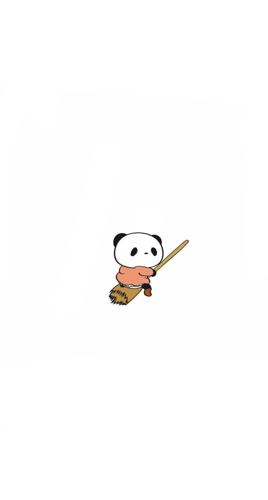 Download Aesthetic Panda Riding Broomstick Wallpaper