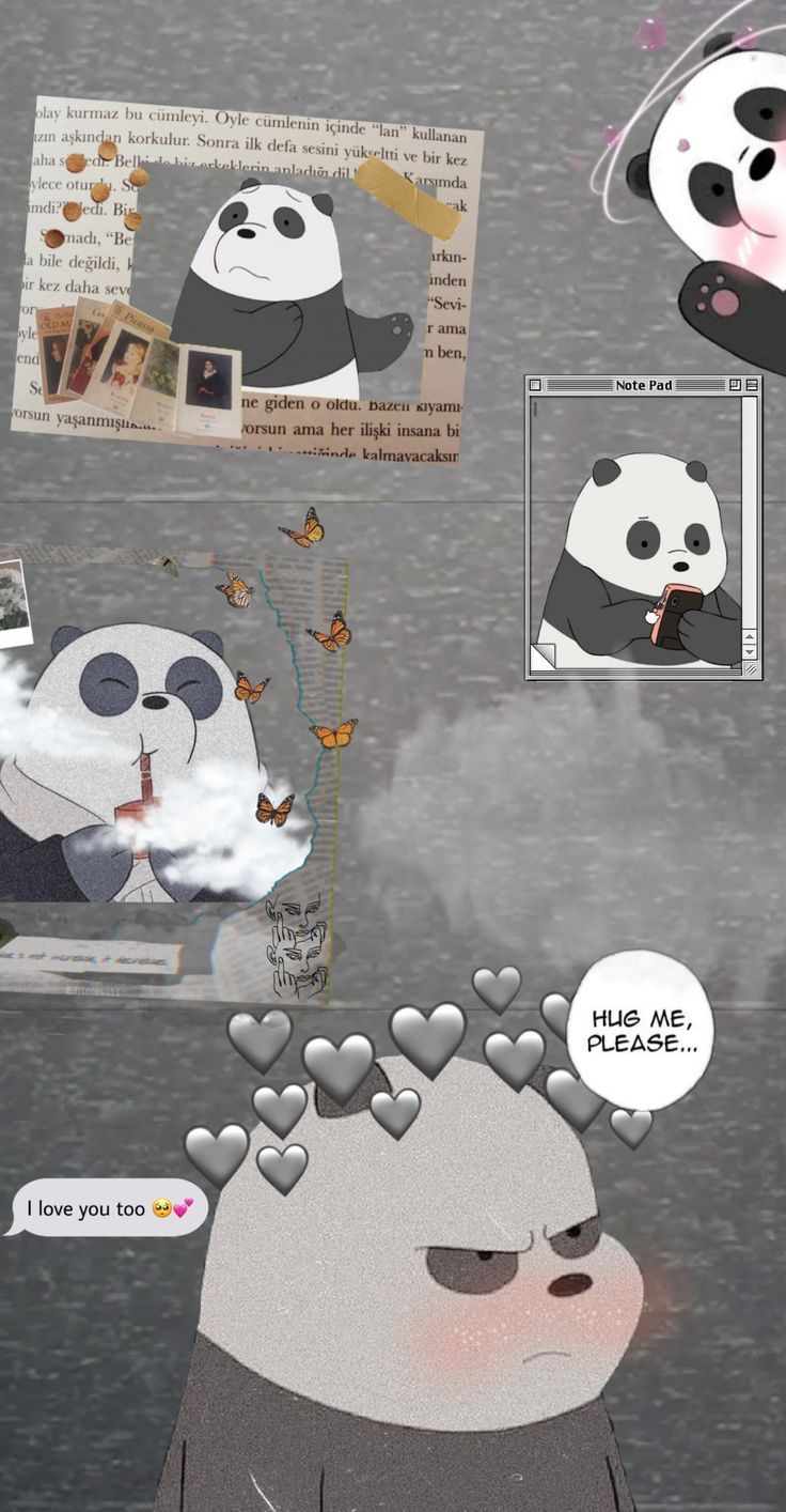 Aesthetic background with panda images and a love quote - Panda