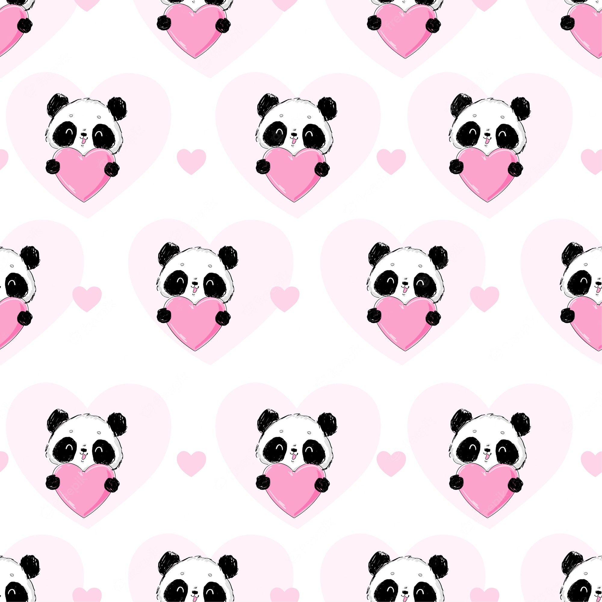 A pattern of pandas holding hearts - Panda