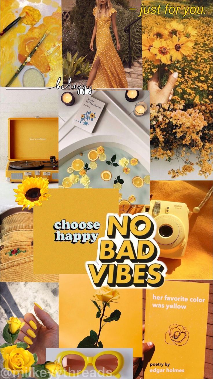 Aesthetic collage of yellow photos with the words 