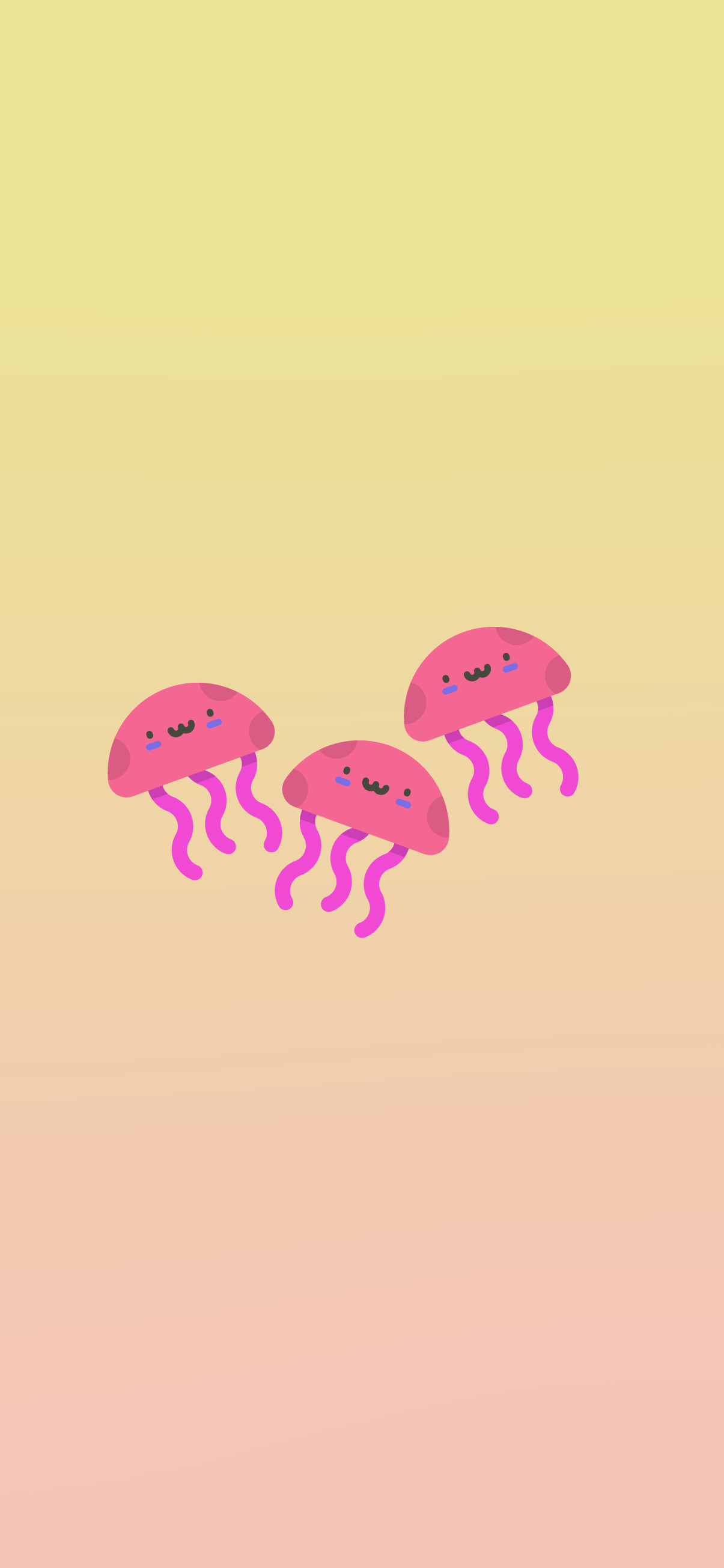 Three pink jellyfish on a yellow background - Jellyfish